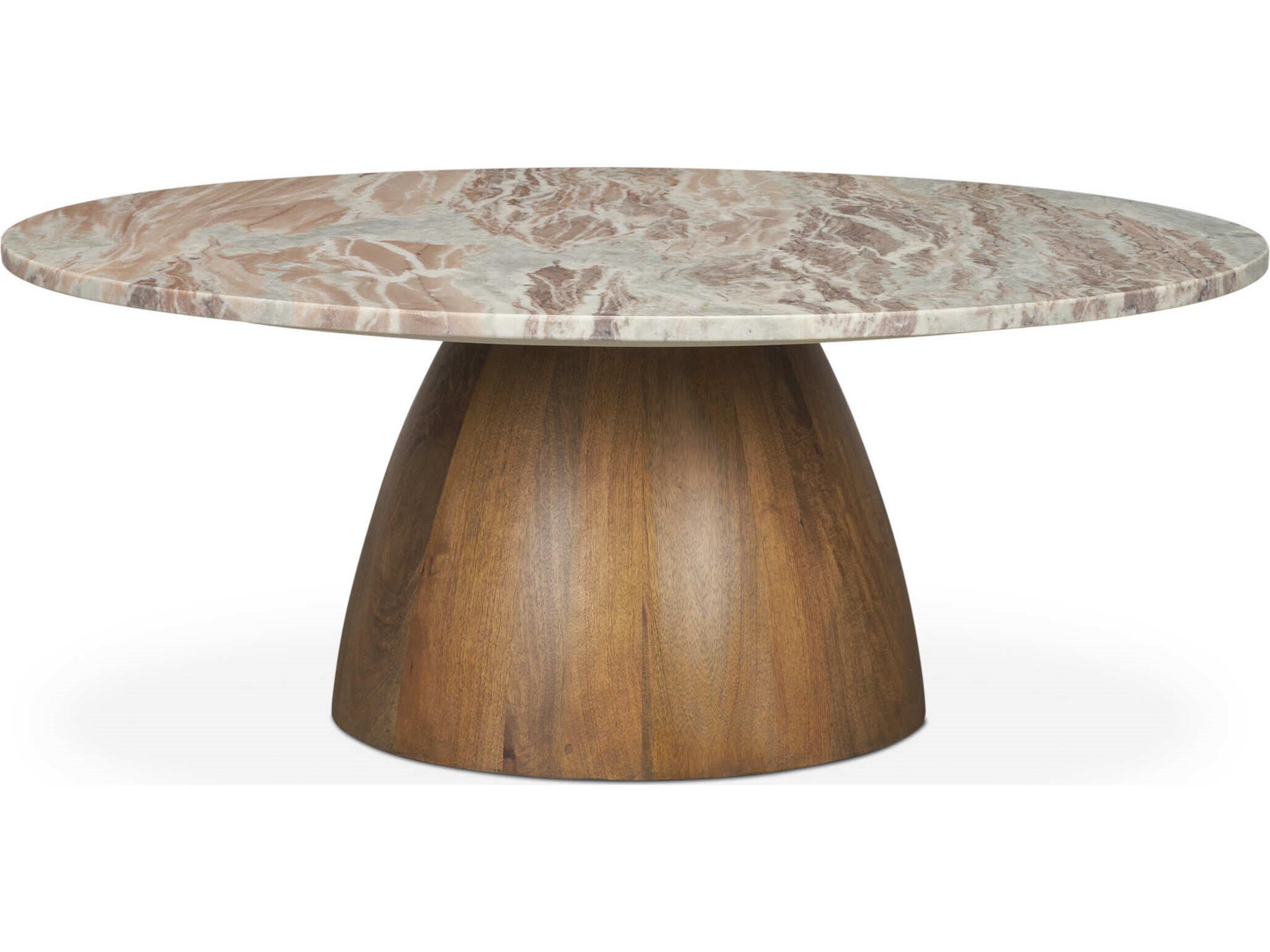 Allyson Round Brown Pedestal w/ Pink Marble Top Coffee Table