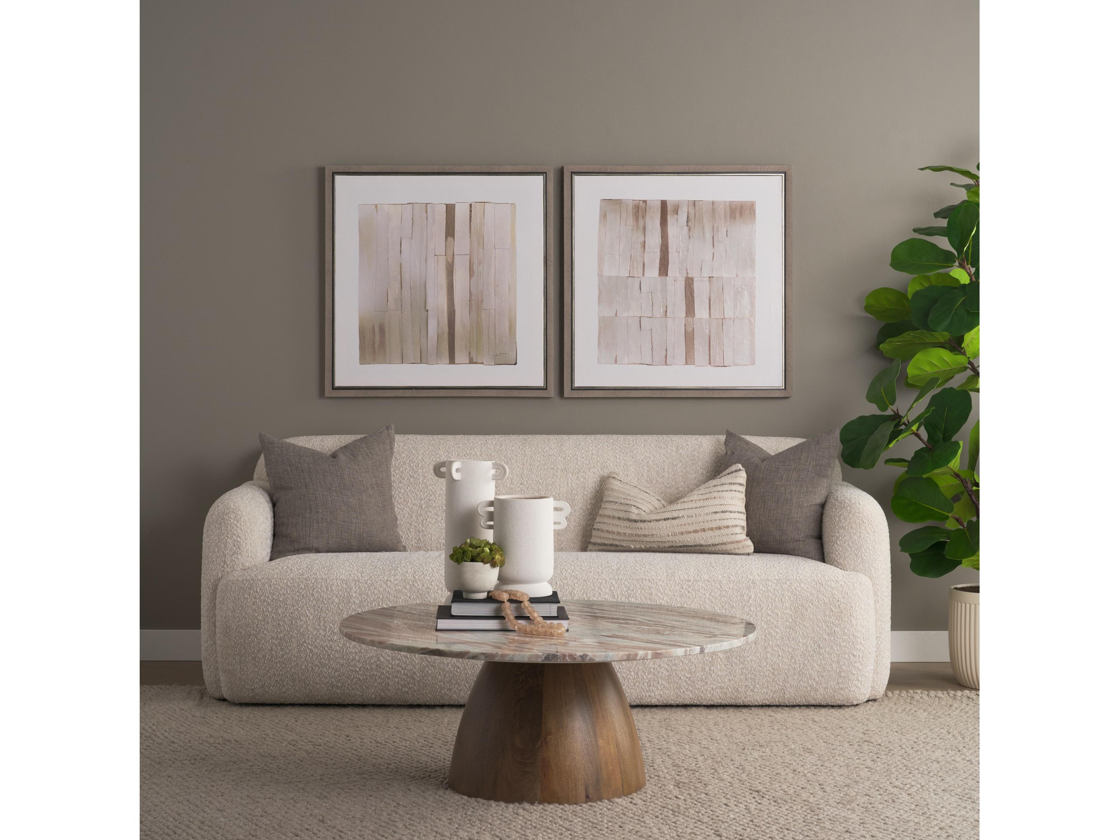 Mercana Allyson Round Brown Pedestal w/ Pink Marble Top Coffee Table