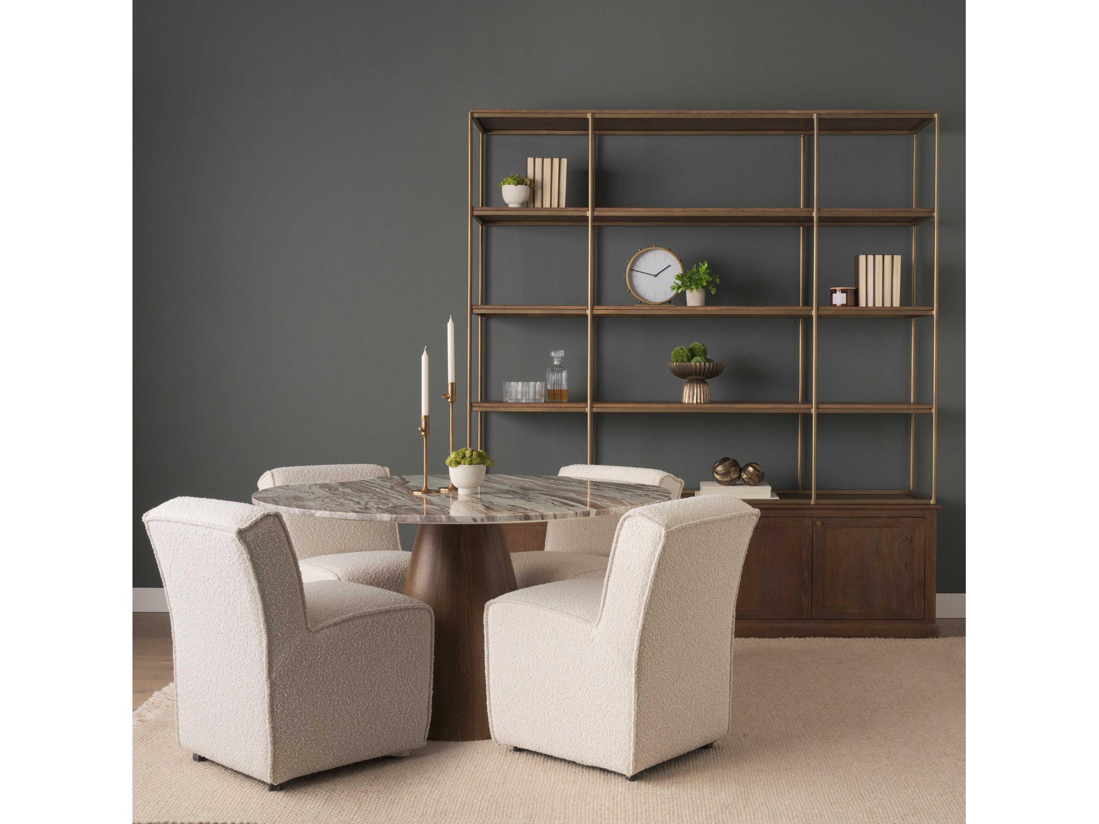 Mercana Allyson 54" Round Brown Pedestal w/ Pink Marble Top Dining Table