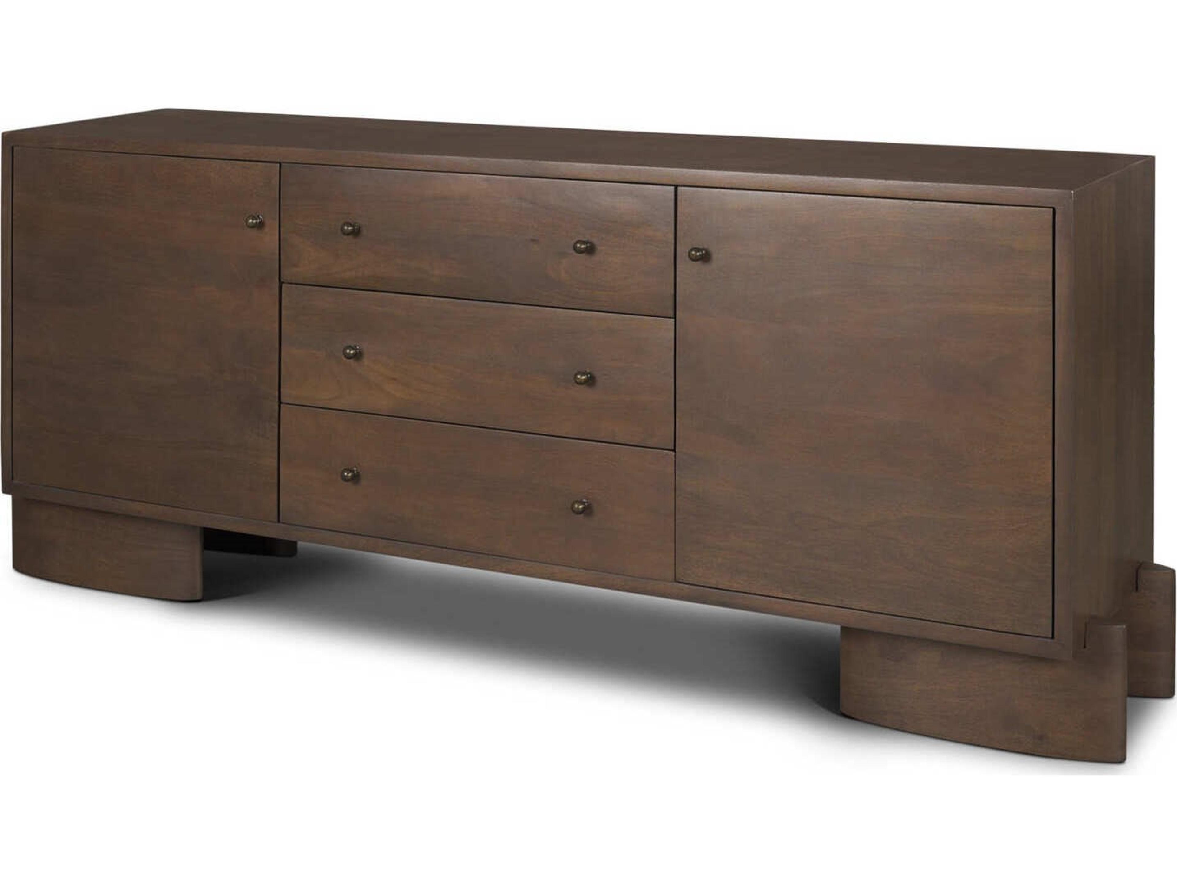 Jonan Dark Brown Wood w/ Dark Aged Brass 2 Door 3 Drawer Sideboard