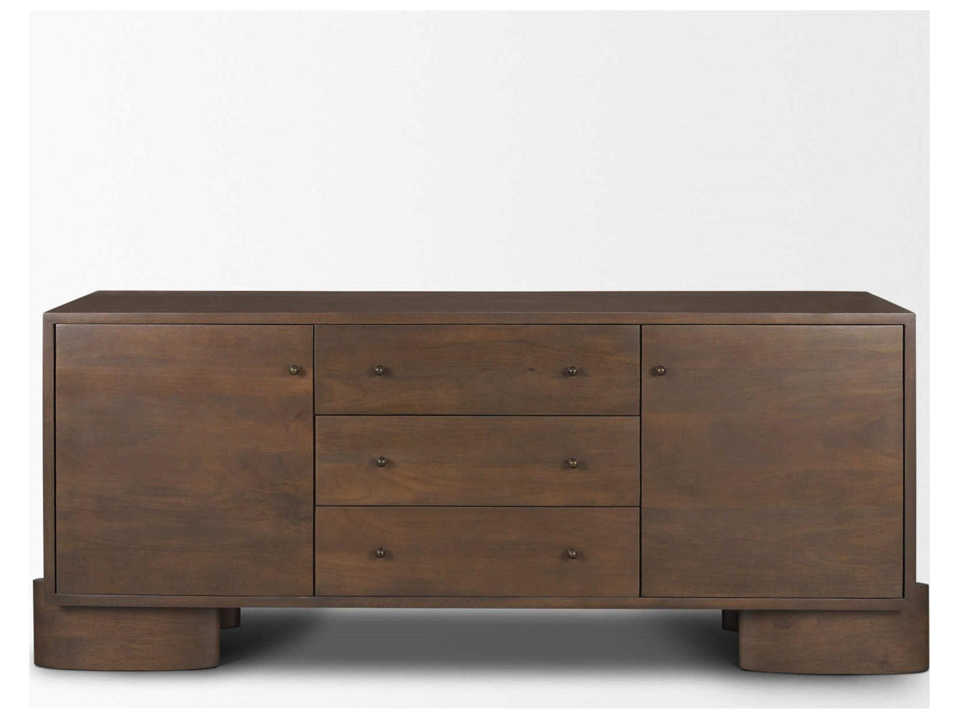 Mercana Jonan Dark Brown Wood w/ Dark Aged Brass 2 Door 3 Drawer Sideboard