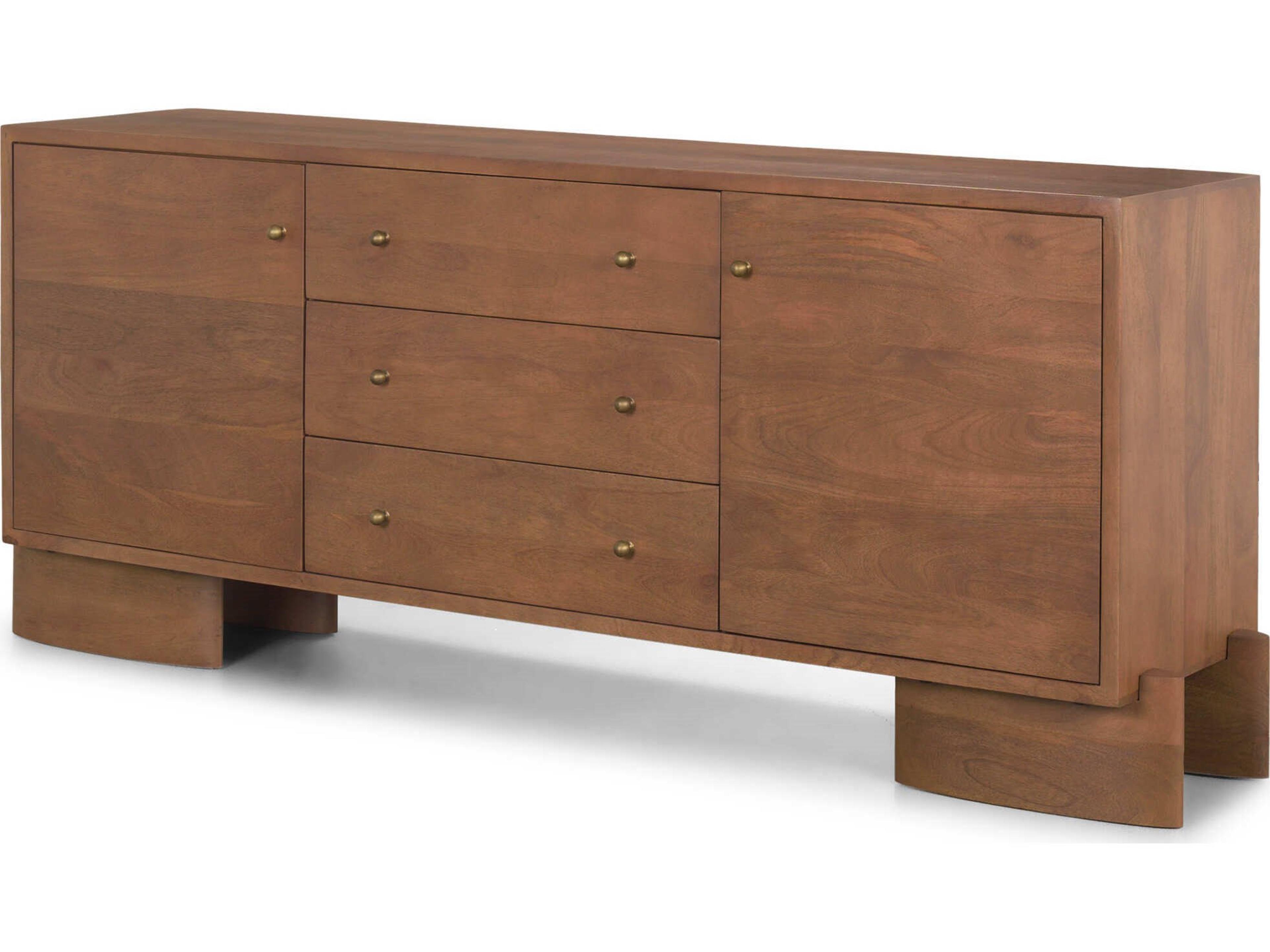 Jonan Medium Brown Wood w/ Dark Aged Brass 2 Door 3 Drawer Sideboard