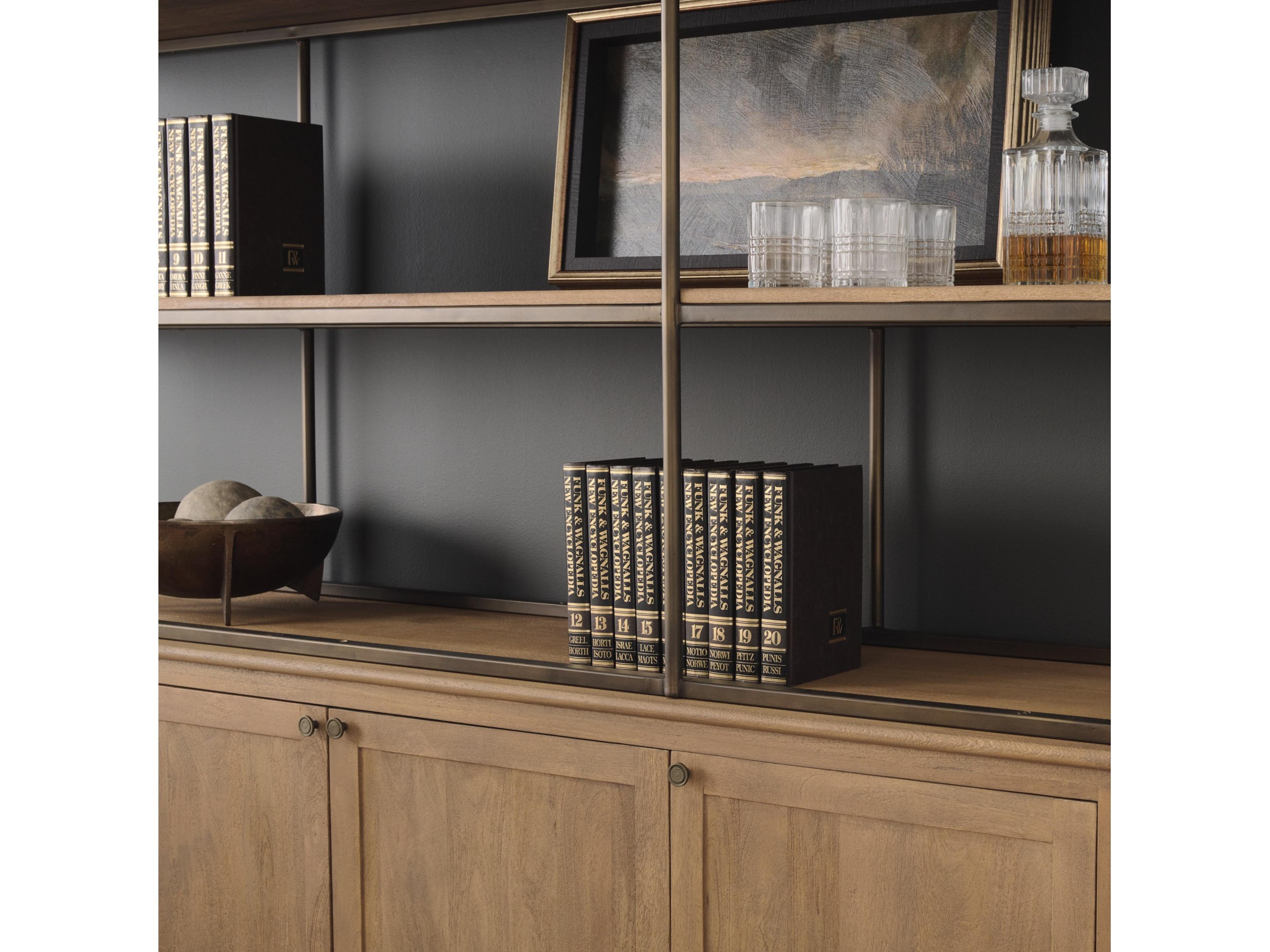 Mercana Baron 4-Door Light Brown Wood w/ Gunmetal Open Shelving Unit