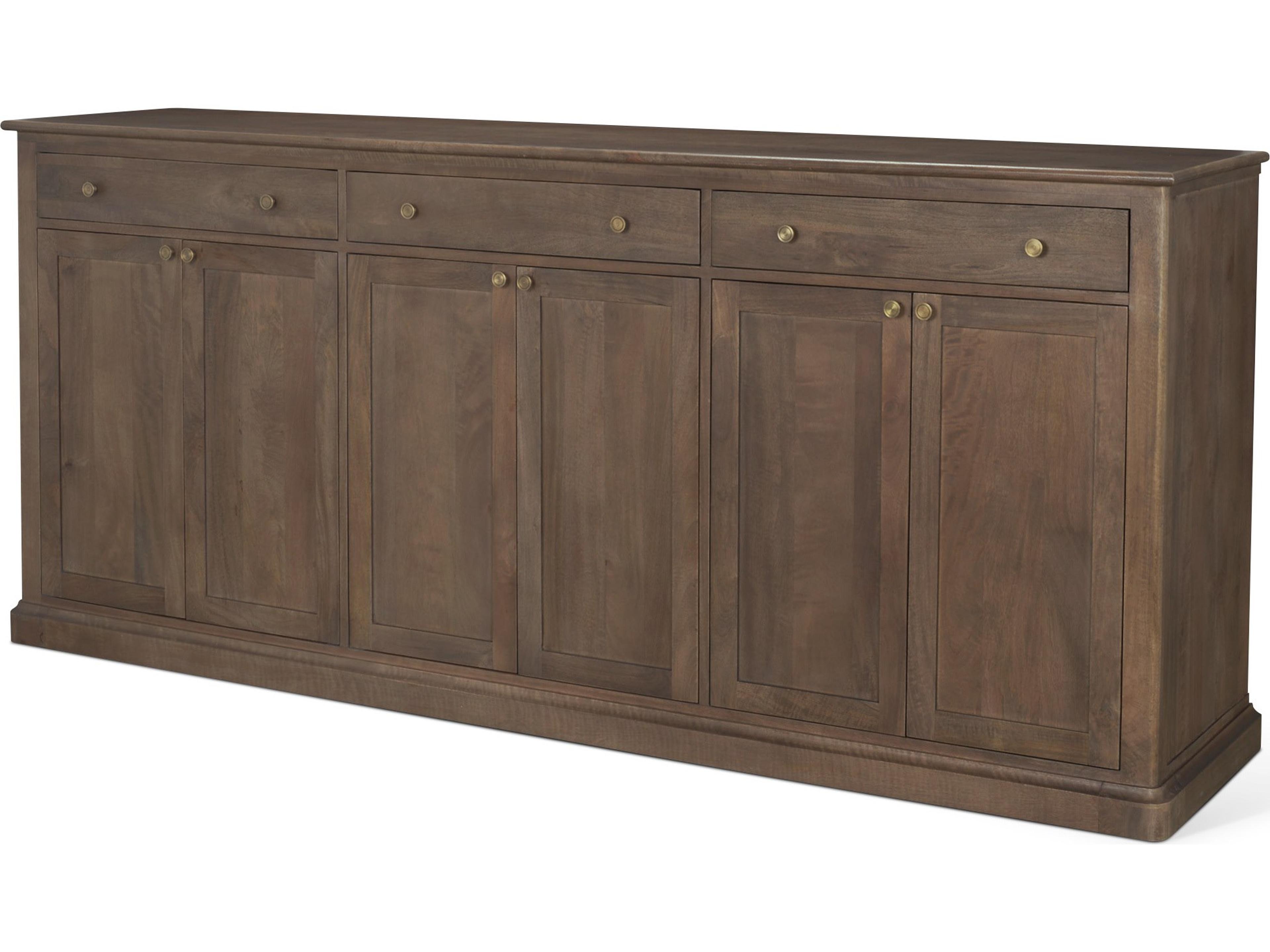 Baron Dark Brown Solid Wood w/ Antiqued Aged Brass Knobs 3-Drawer 6-Door Sideboard