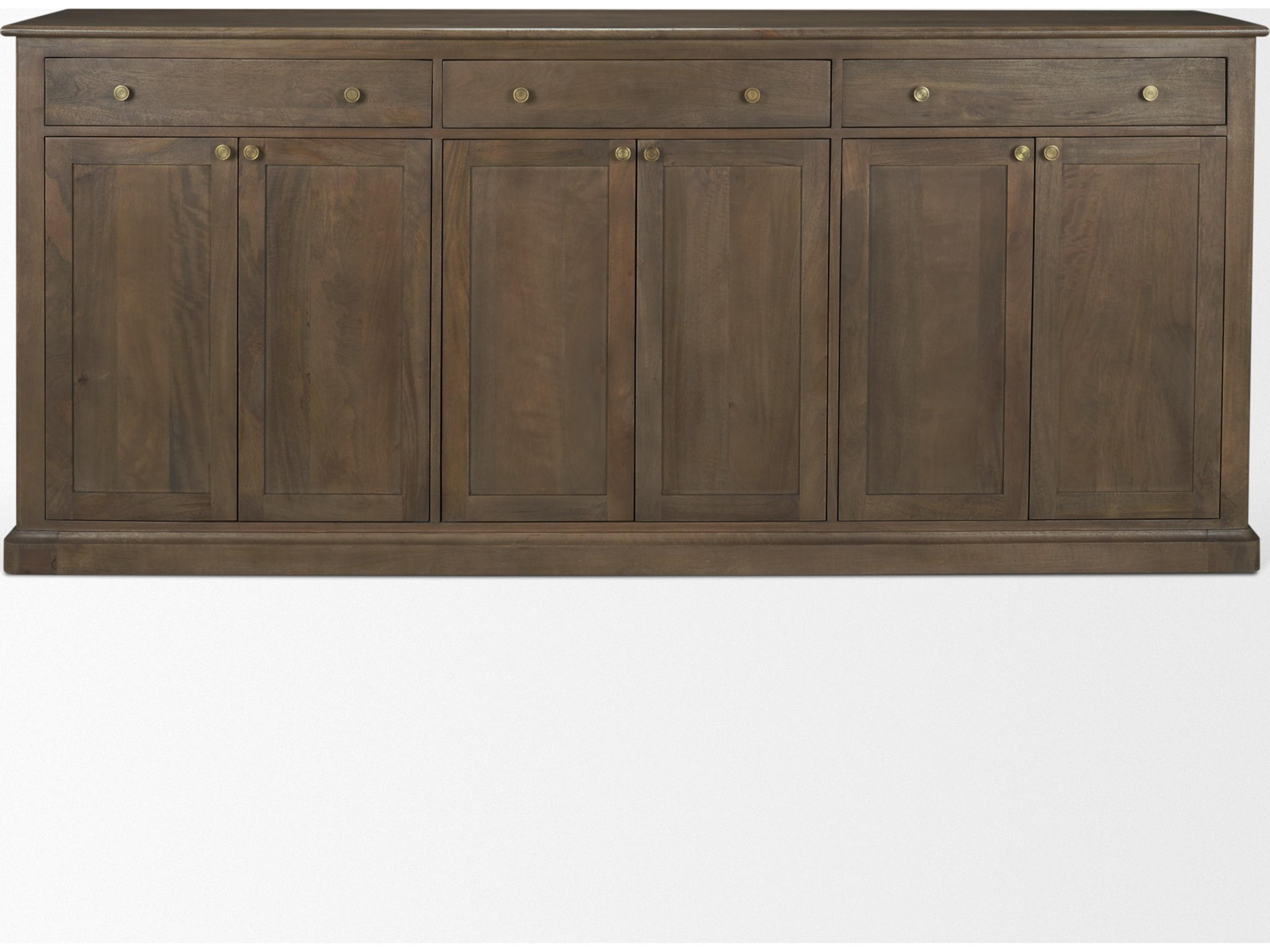 Mercana Baron Dark Brown Solid Wood w/ Antiqued Aged Brass Knobs 3-Drawer 6-Door Sideboard