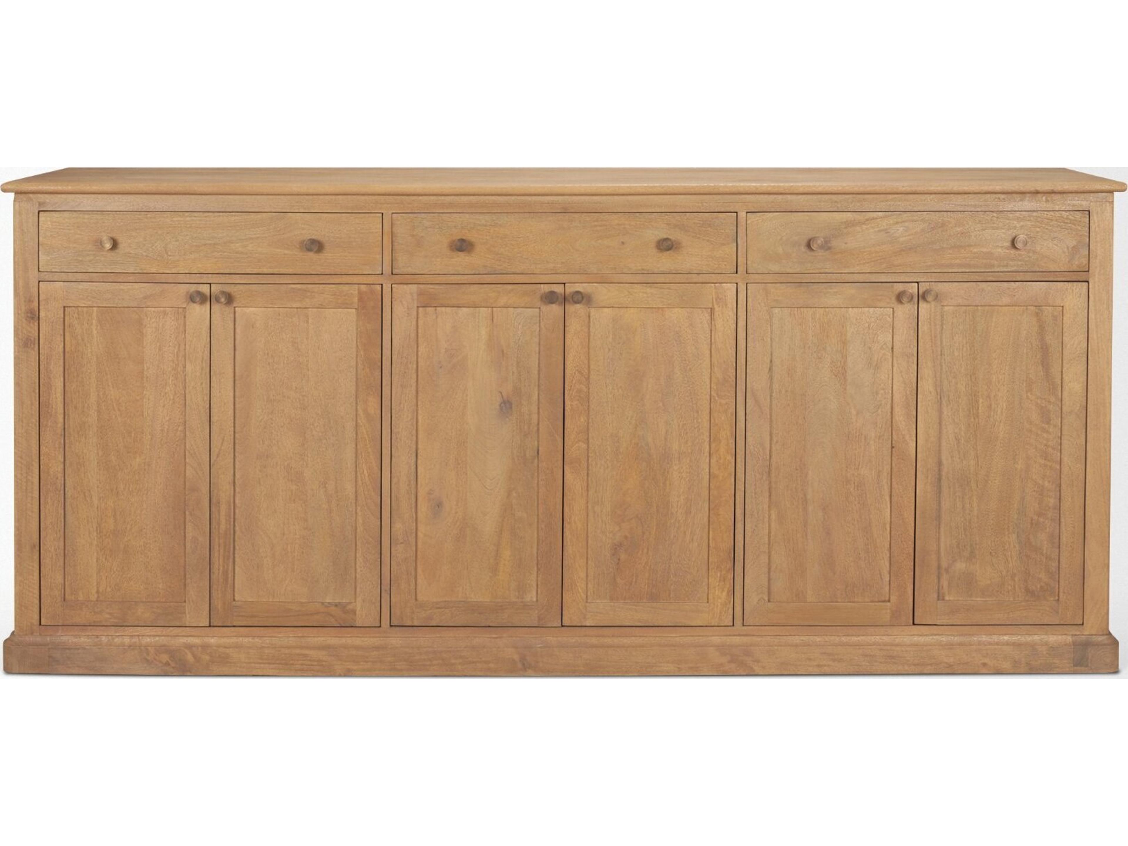 Mercana Baron Light Brown Solid Wood w/ Antiqued Brass Knobs 3-Drawer 6-Door Sideboard