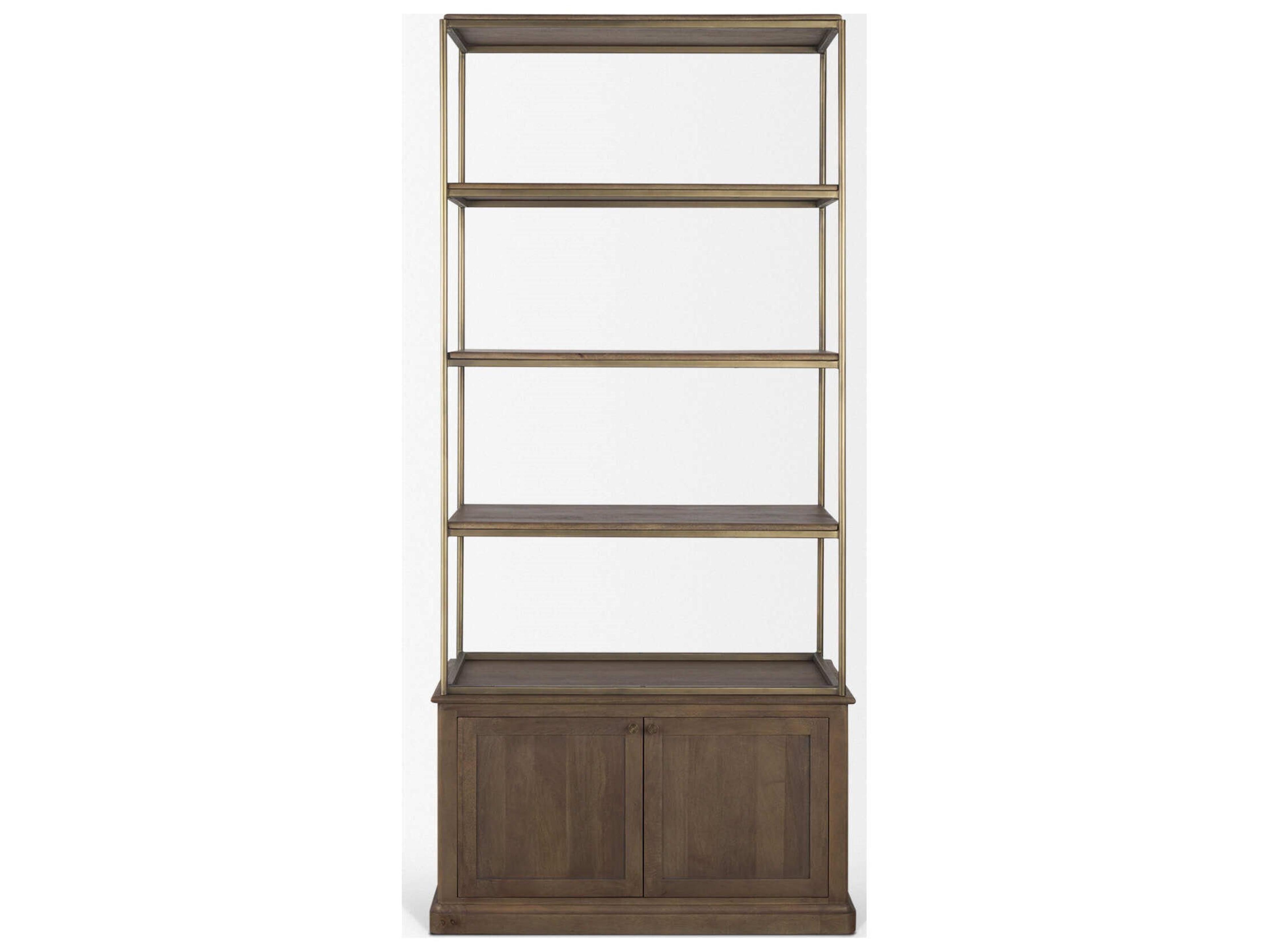 Mercana Baron Dark Brown Wood w/ Antiqued Aged Brass Metal 2-Door Open Shelving Unit