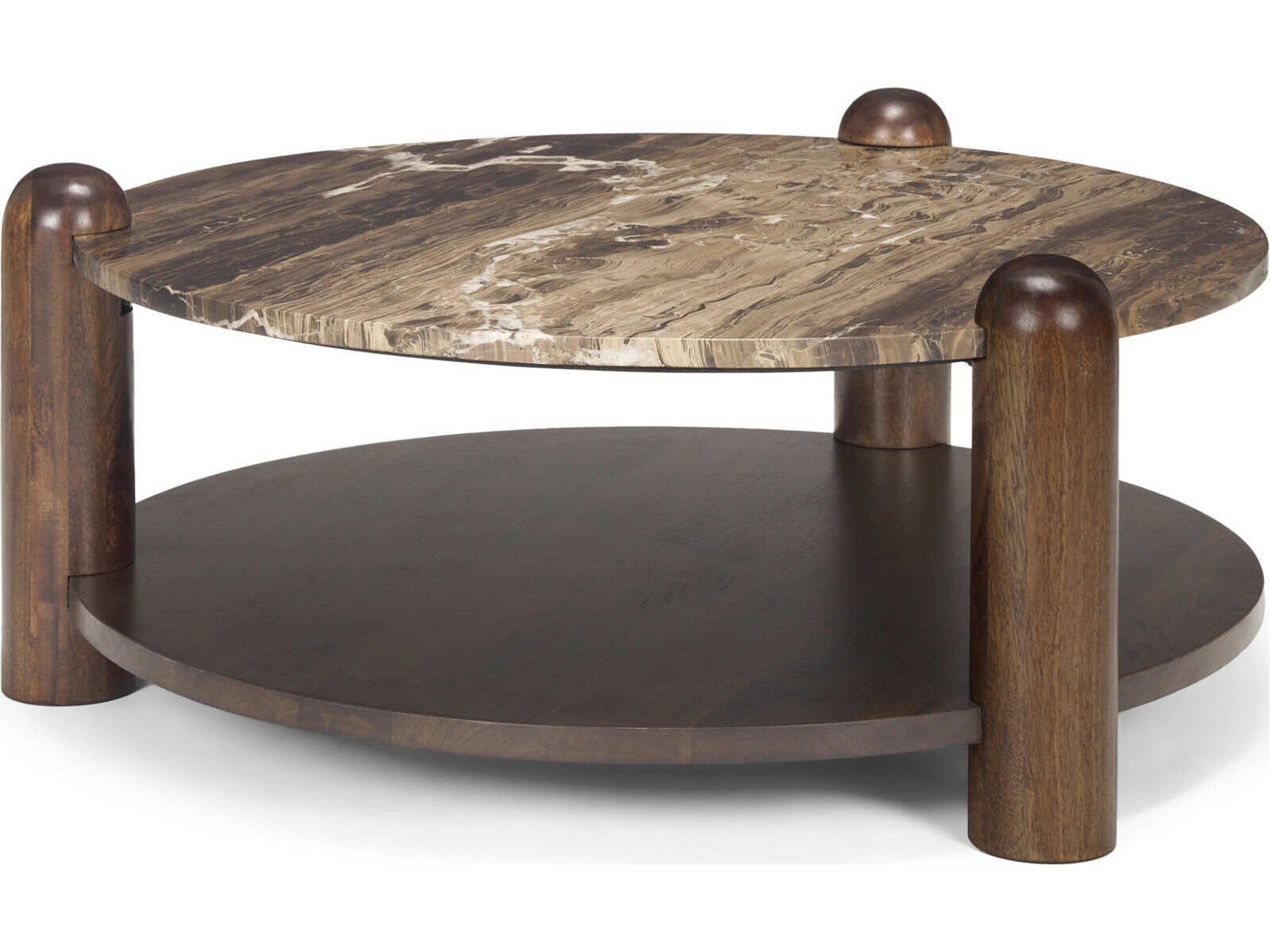 Jovia Brown Mango Wood W/ Cappuccino Marble Round Coffee Table