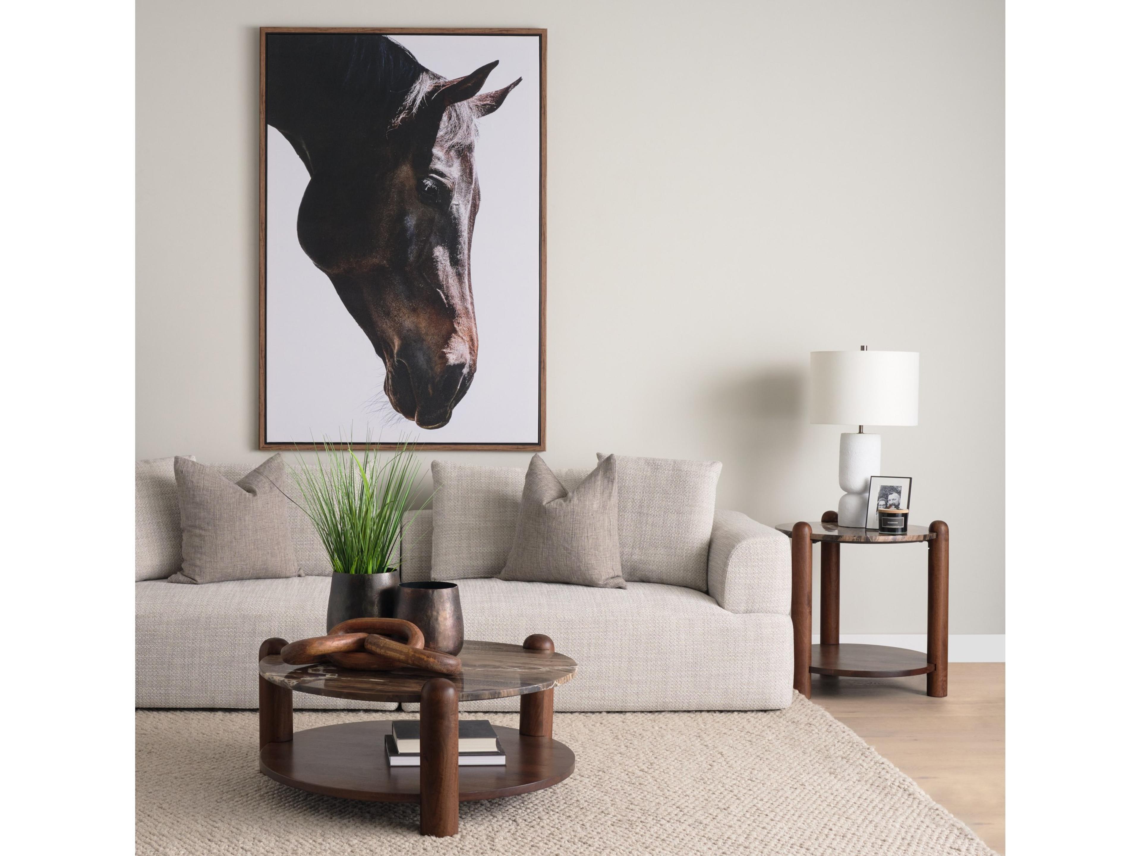 Mercana Jovia Brown Mango Wood W/ Cappuccino Marble Round Coffee Table