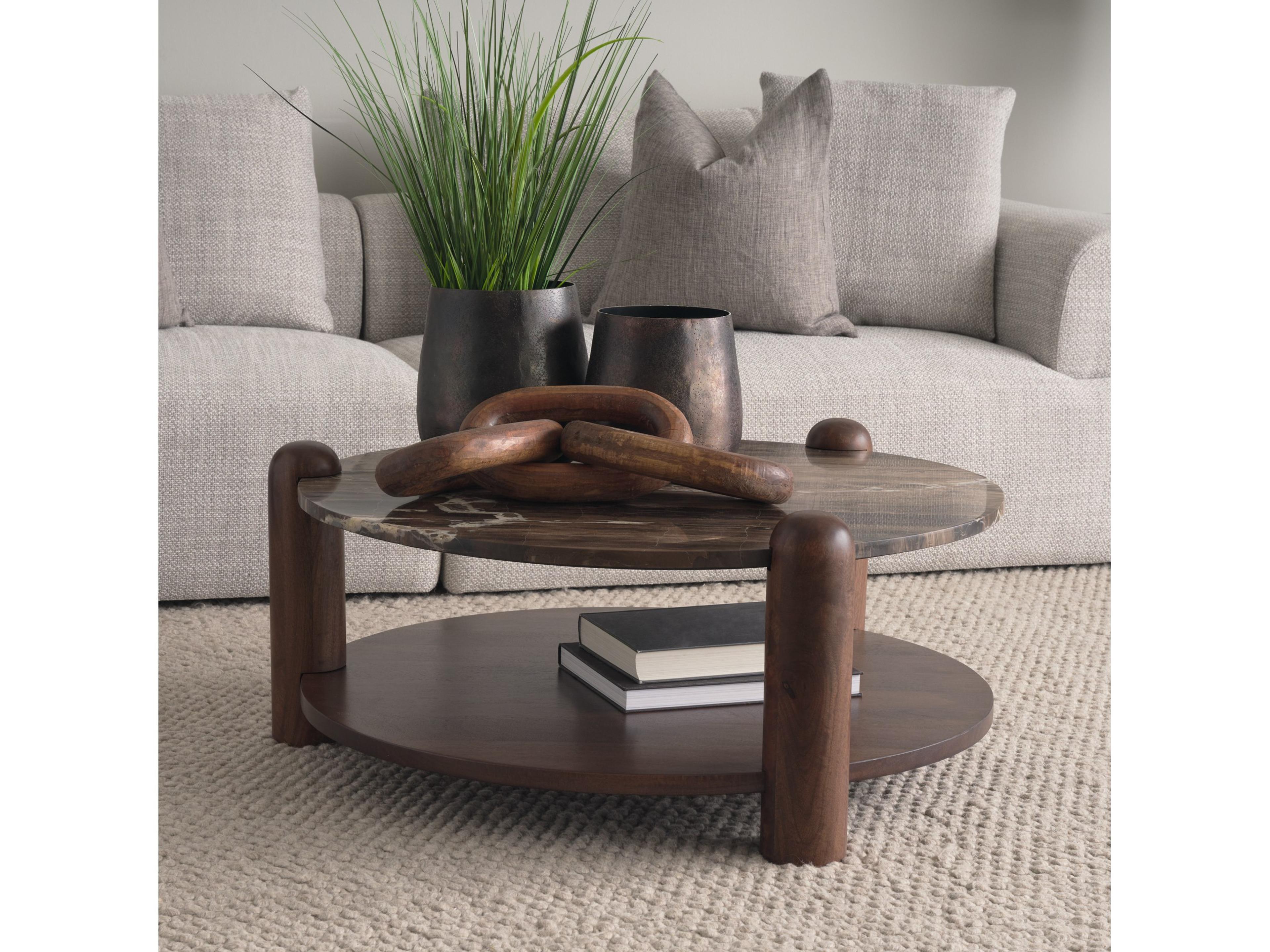 Mercana Jovia Brown Mango Wood W/ Cappuccino Marble Round Coffee Table