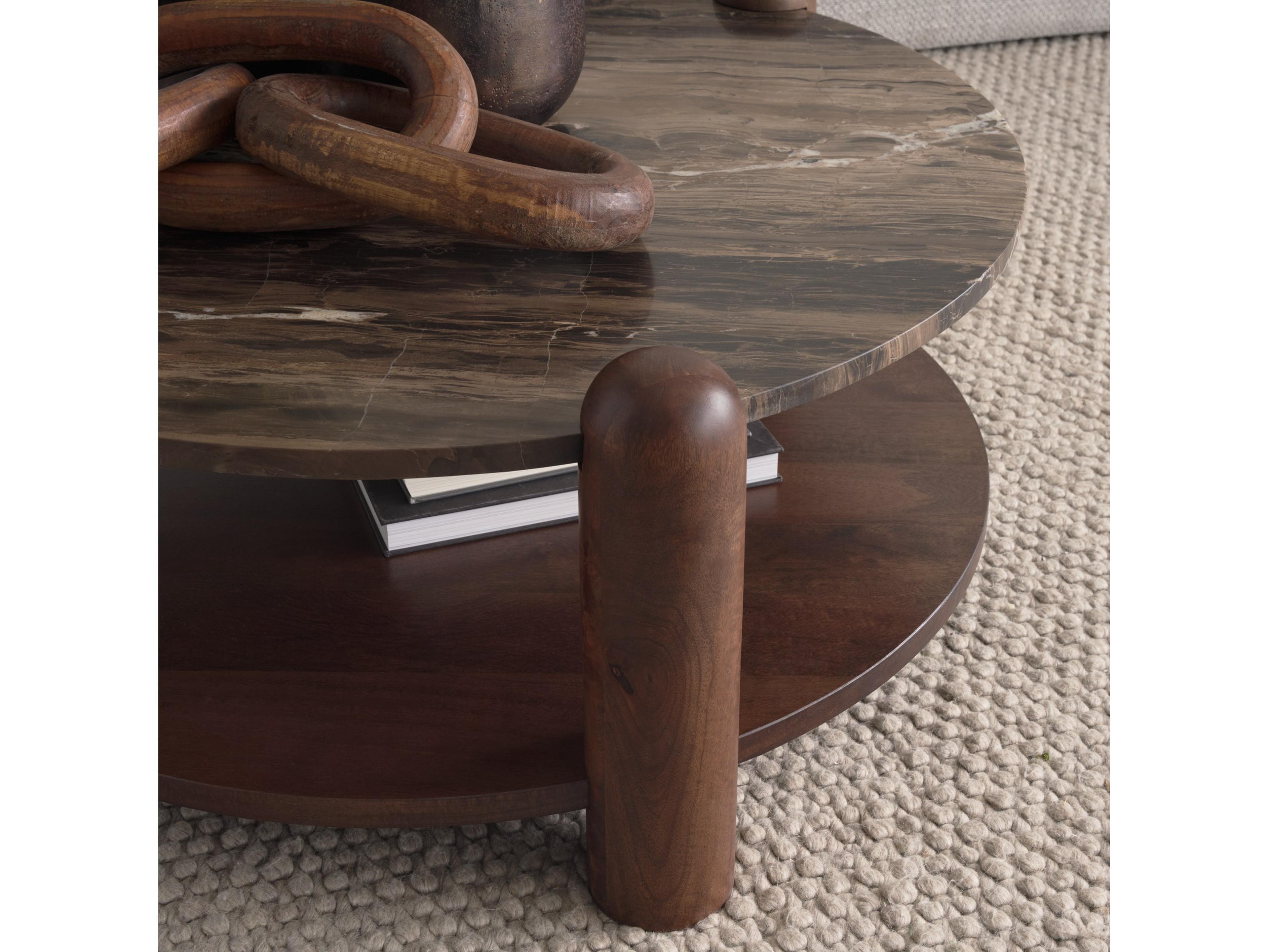 Mercana Jovia Brown Mango Wood W/ Cappuccino Marble Round Coffee Table