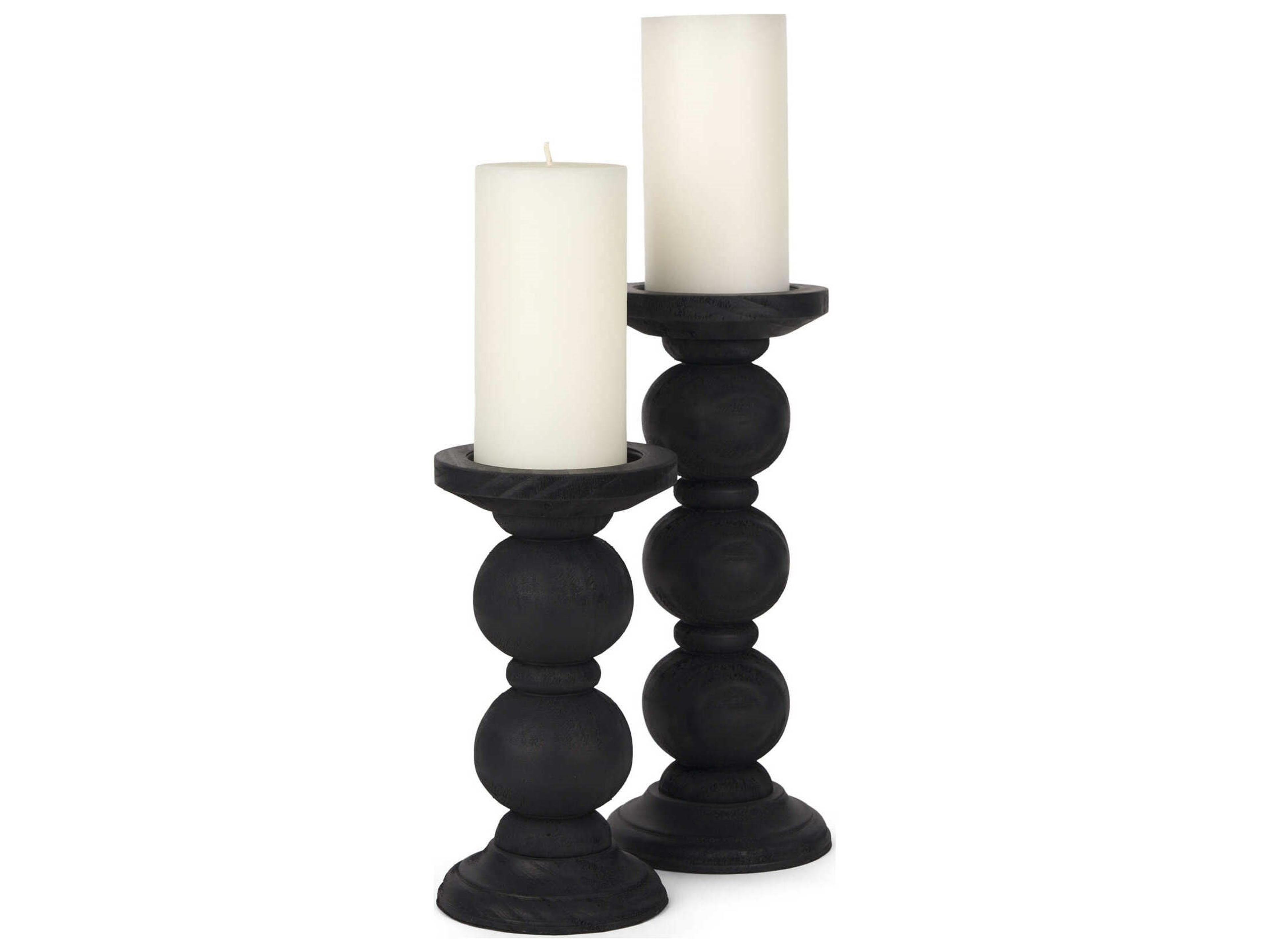 Mercana Wanda Matte Black Wood Pillar Candle Holders (Set of 2)