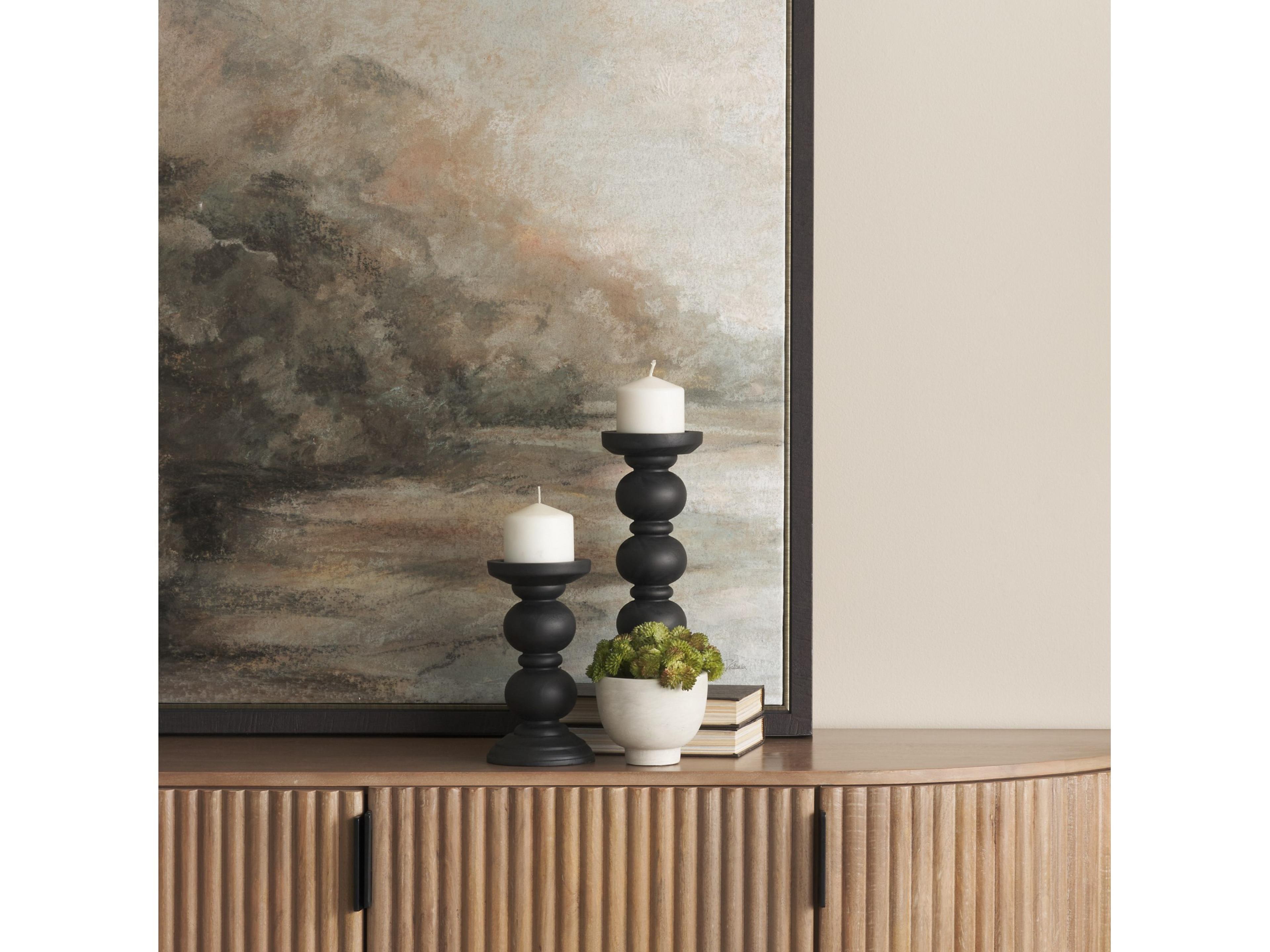 Mercana Wanda Matte Black Wood Pillar Candle Holders (Set of 2)