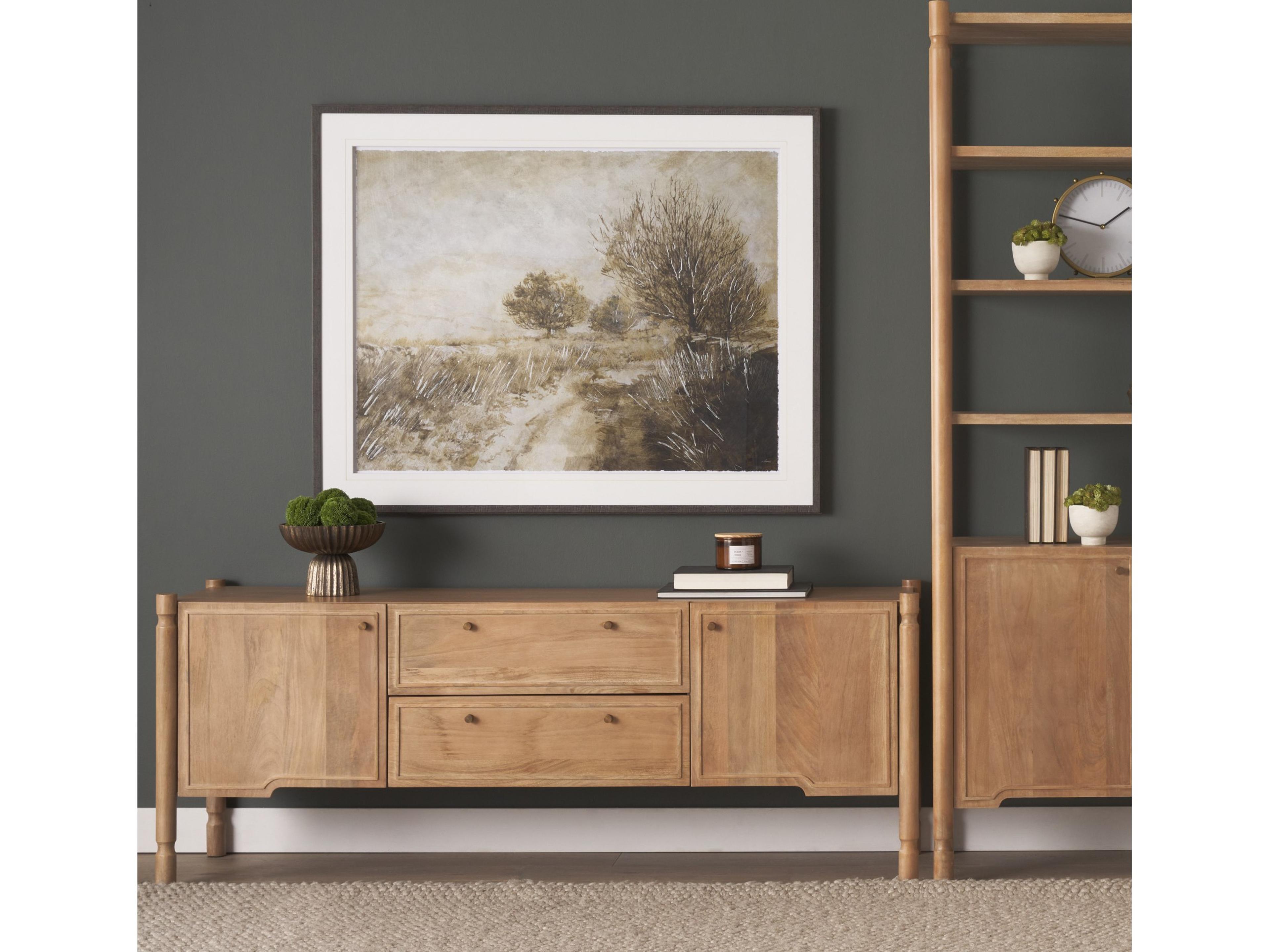 Mercana Phil Light Brown Wood 2 Door 1 Drawer w/ Pull Down Media Console