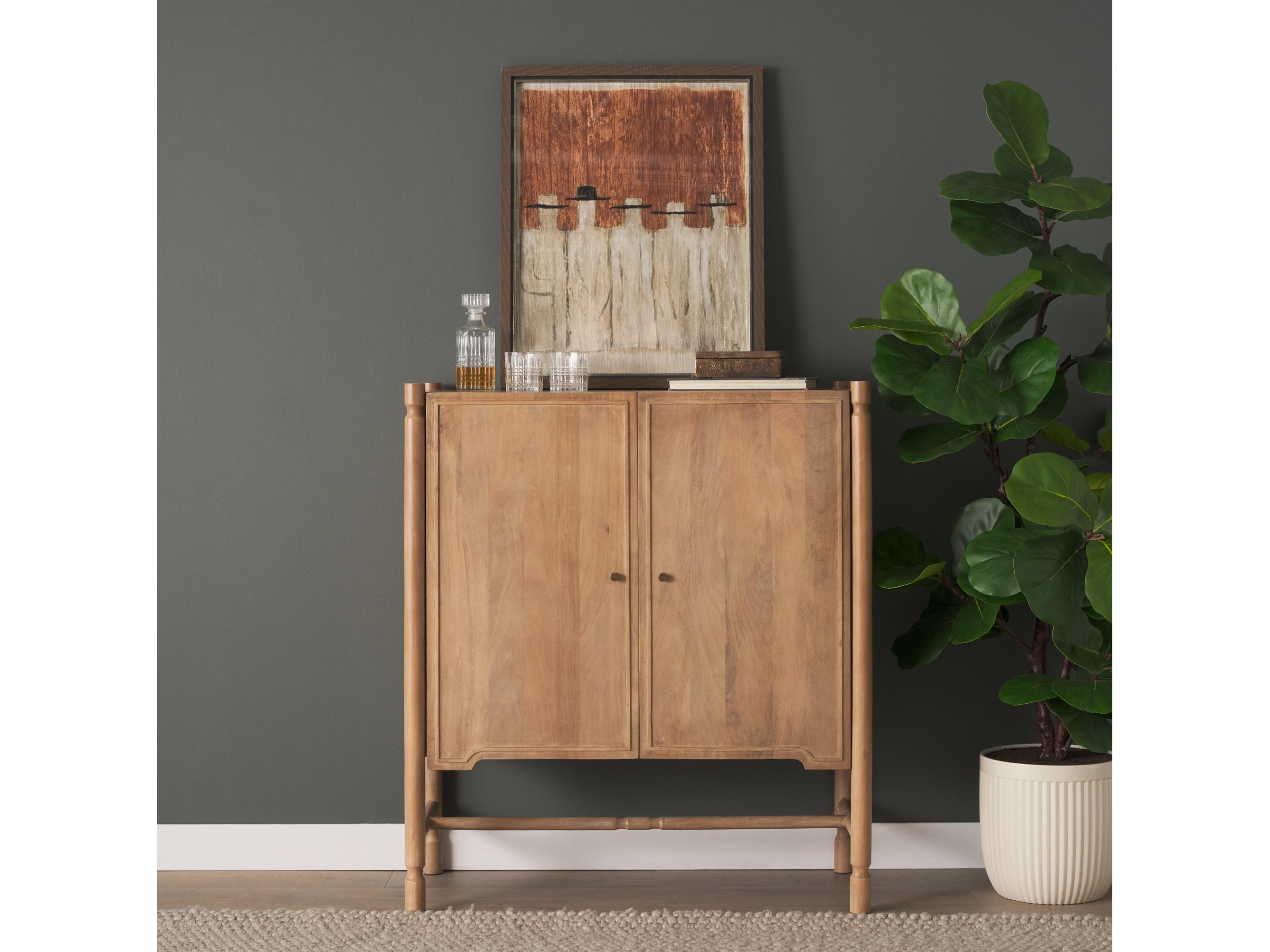 Mercana Phil Light Brown Wood 2 Door Bar Cabinet