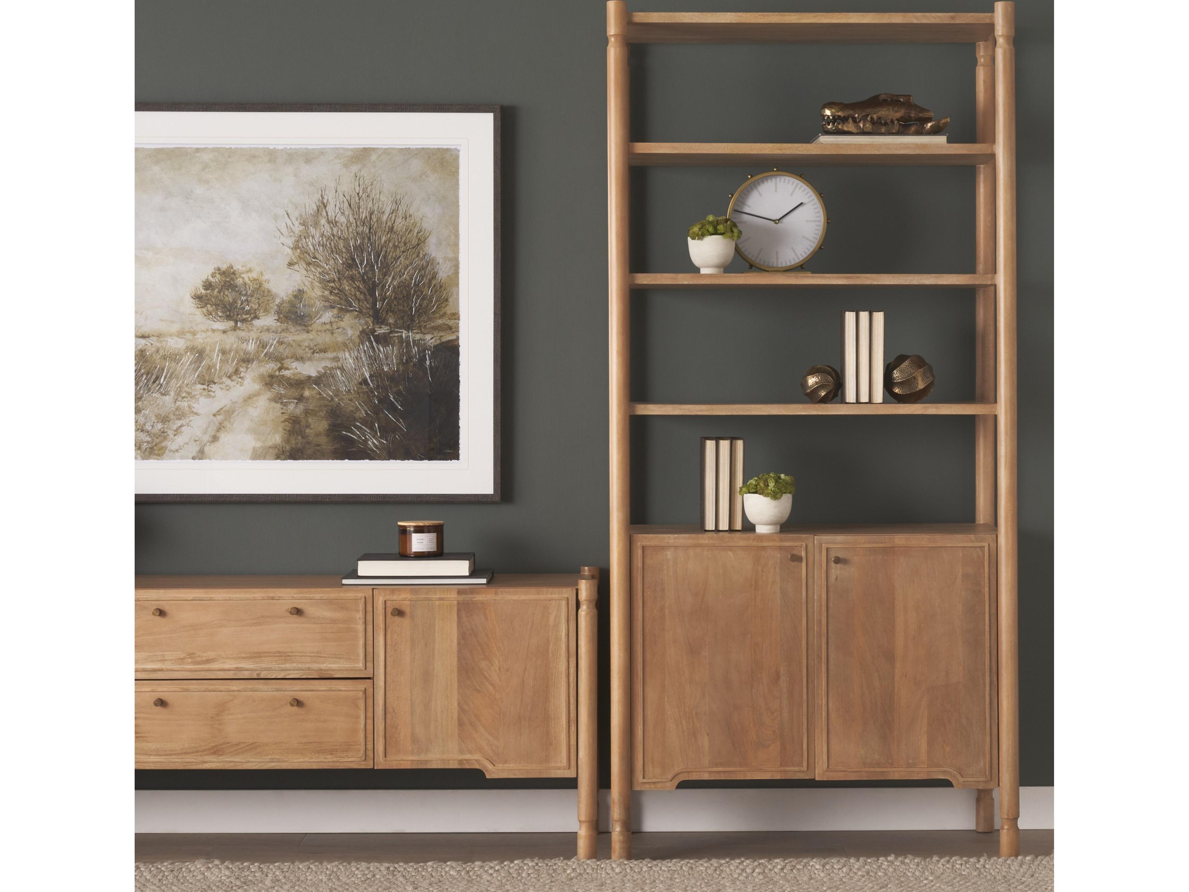 Mercana Phil Light Brown Wood 2 Door 3 Shelves Open Shelving Unit