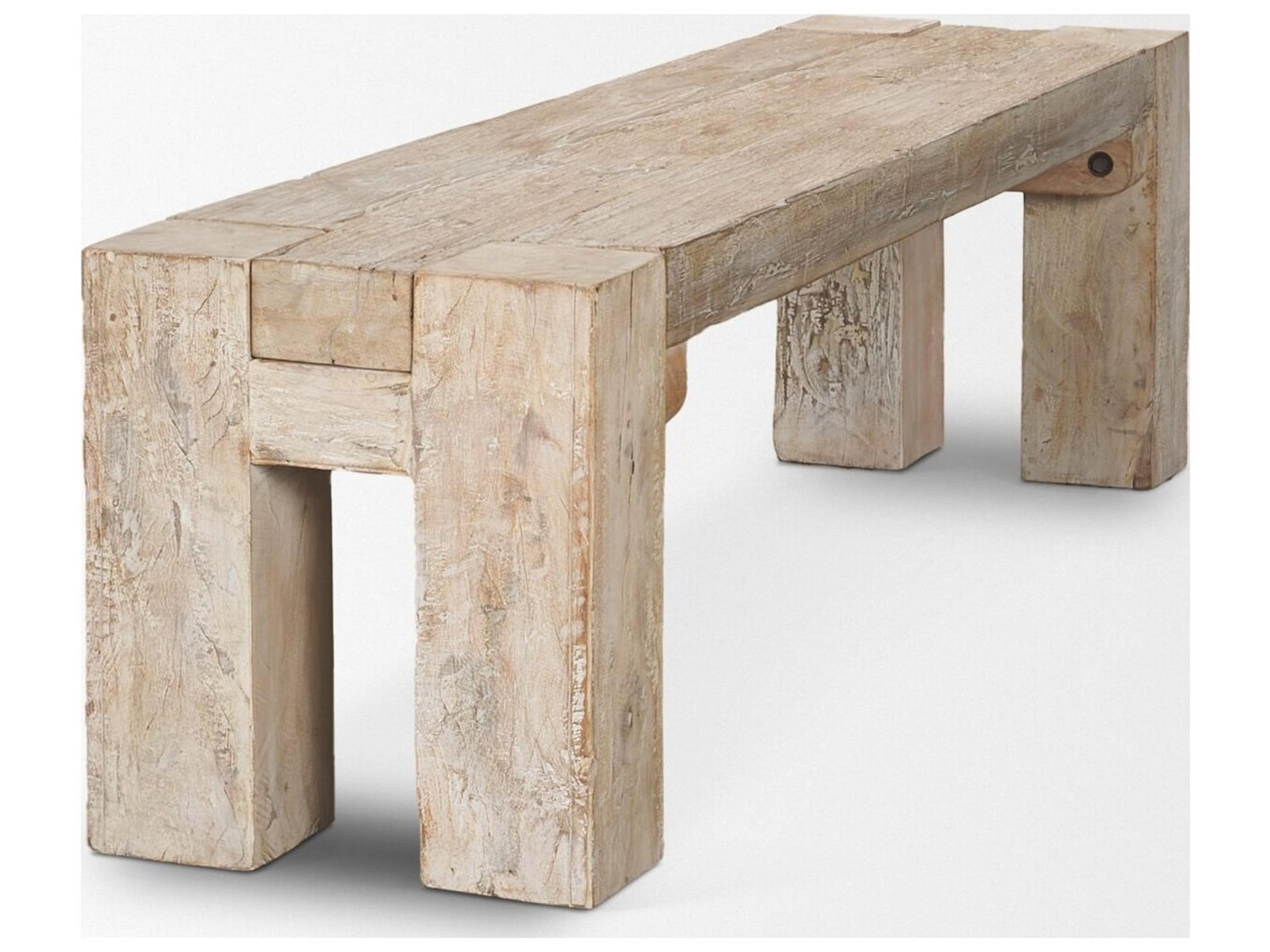 Mercana McArthur 64" Whitewash Reclaimed Wood Bench