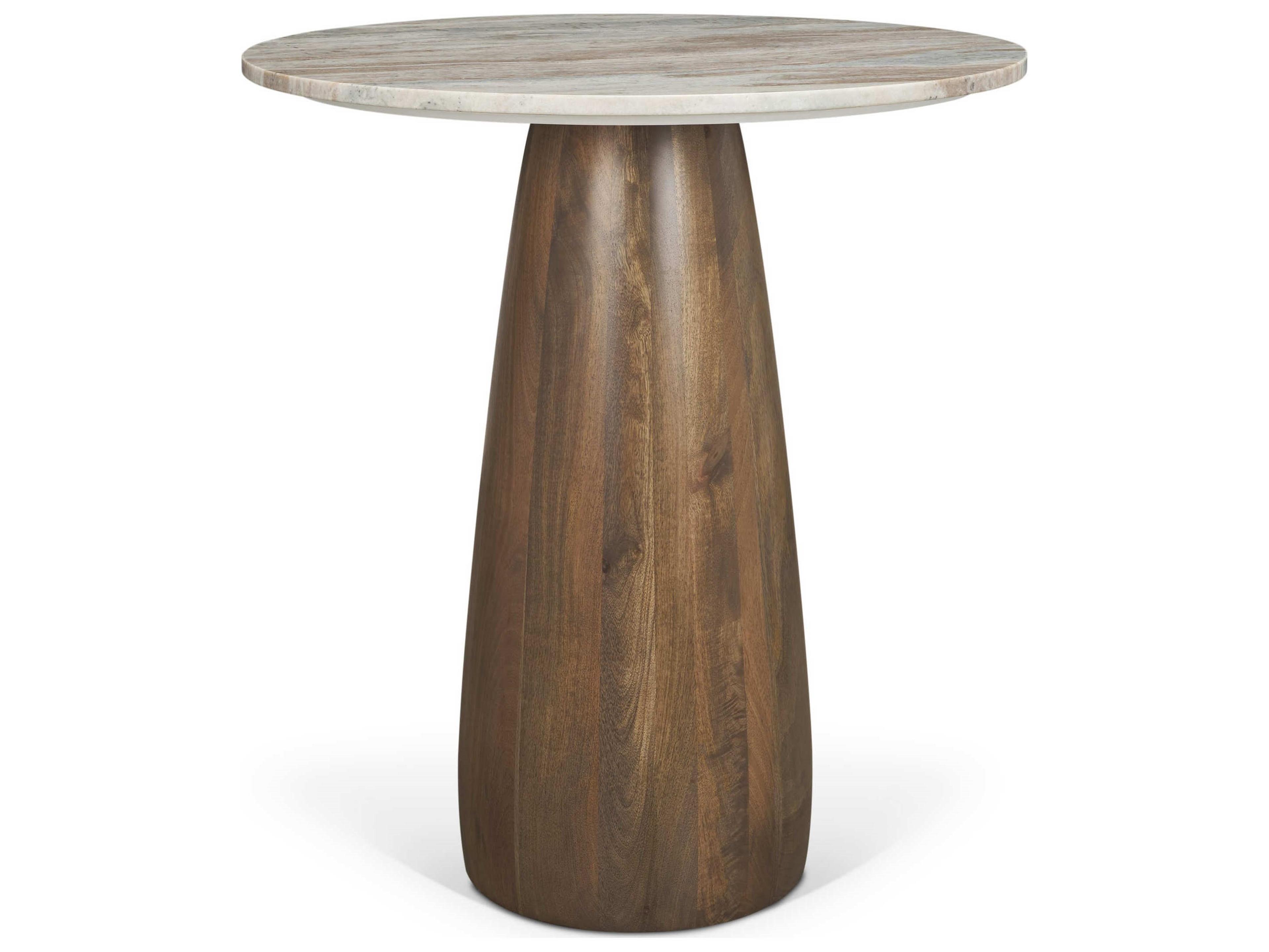 Allyson 32"  Round Medium Brown Wood w/ Pink Marble Top Bistro Table