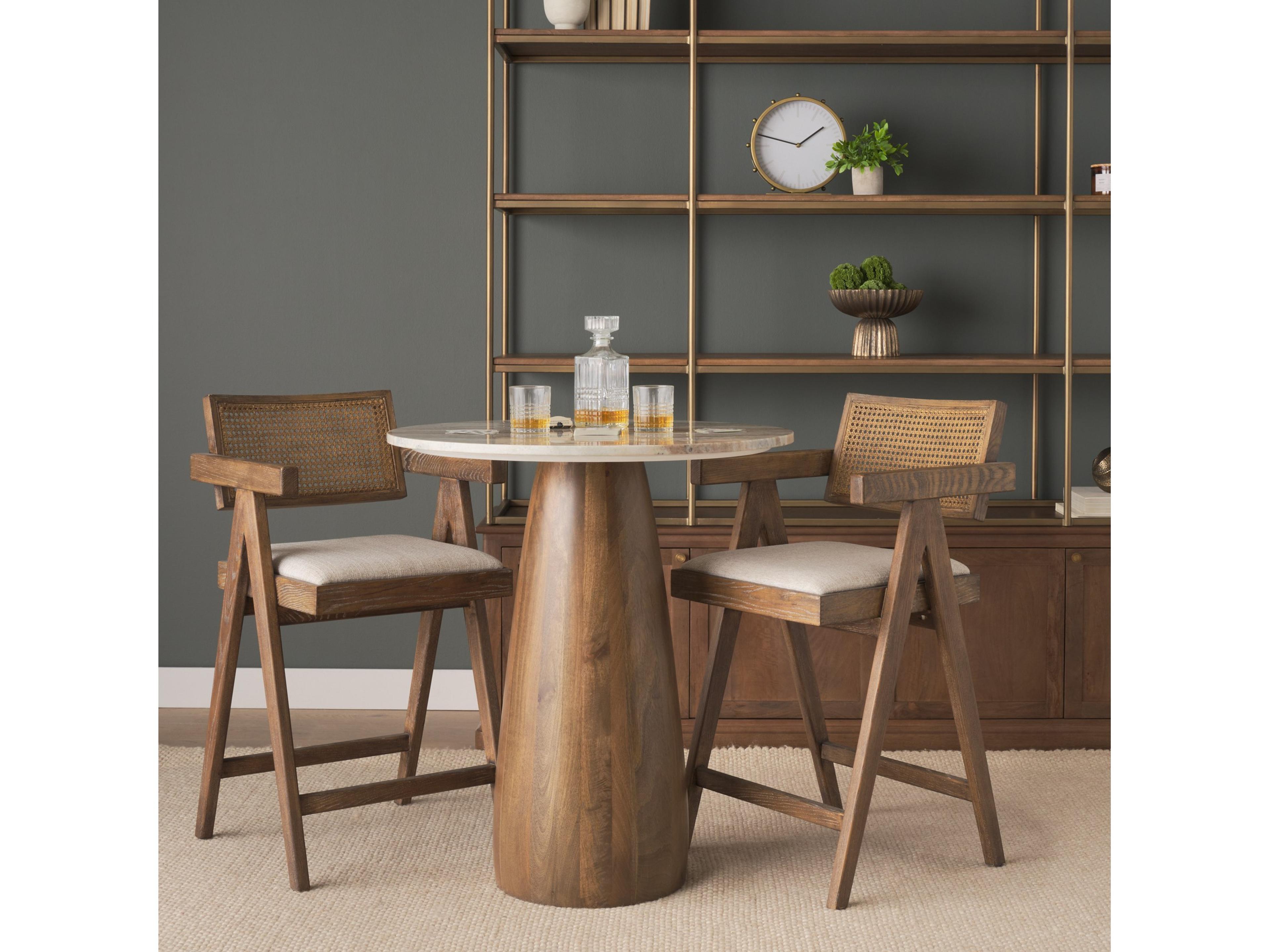 Mercana Allyson 32"  Round Medium Brown Wood w/ Pink Marble Top Bistro Table