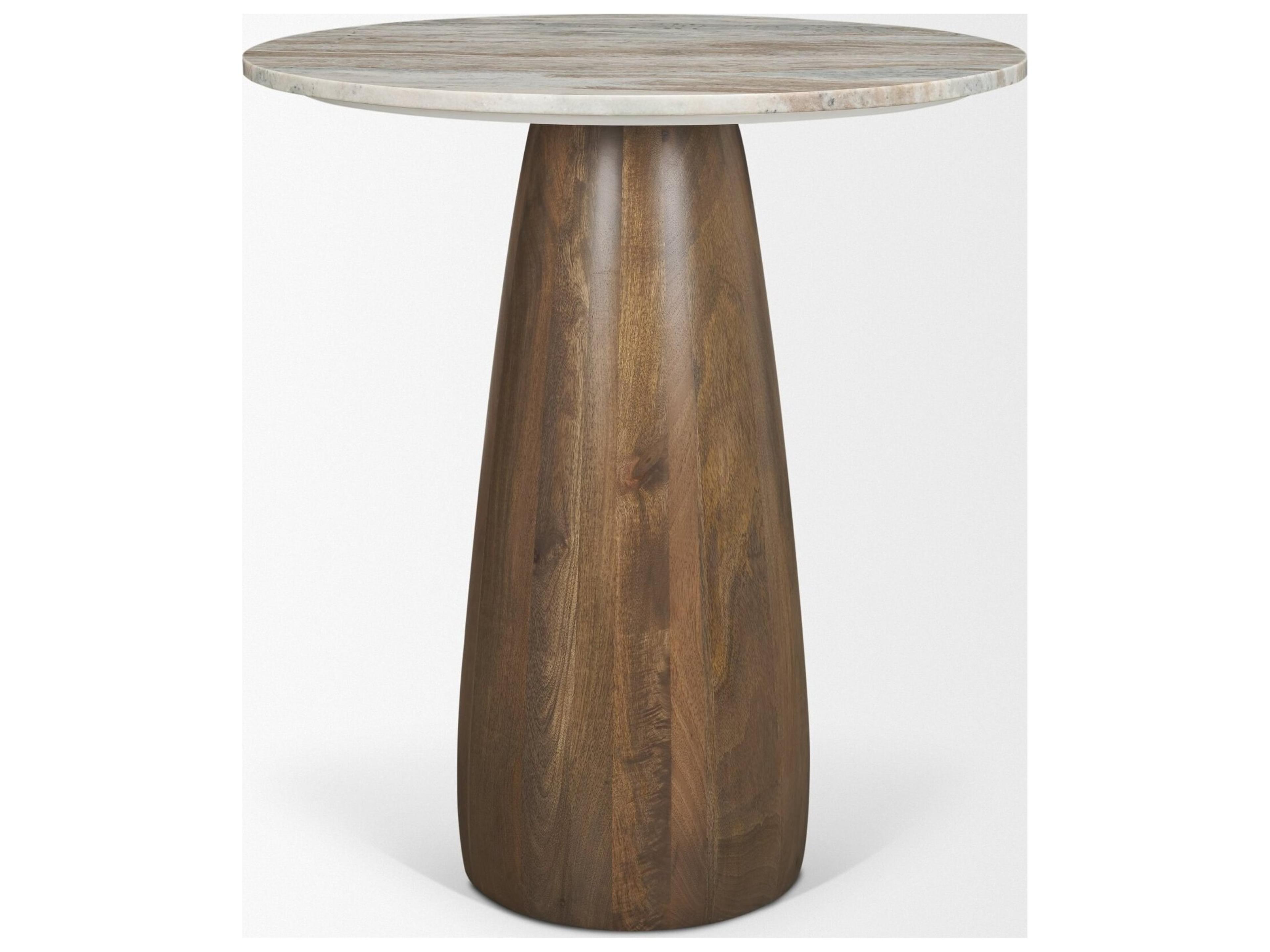 Mercana Allyson 32"  Round Medium Brown Wood w/ Pink Marble Top Bistro Table