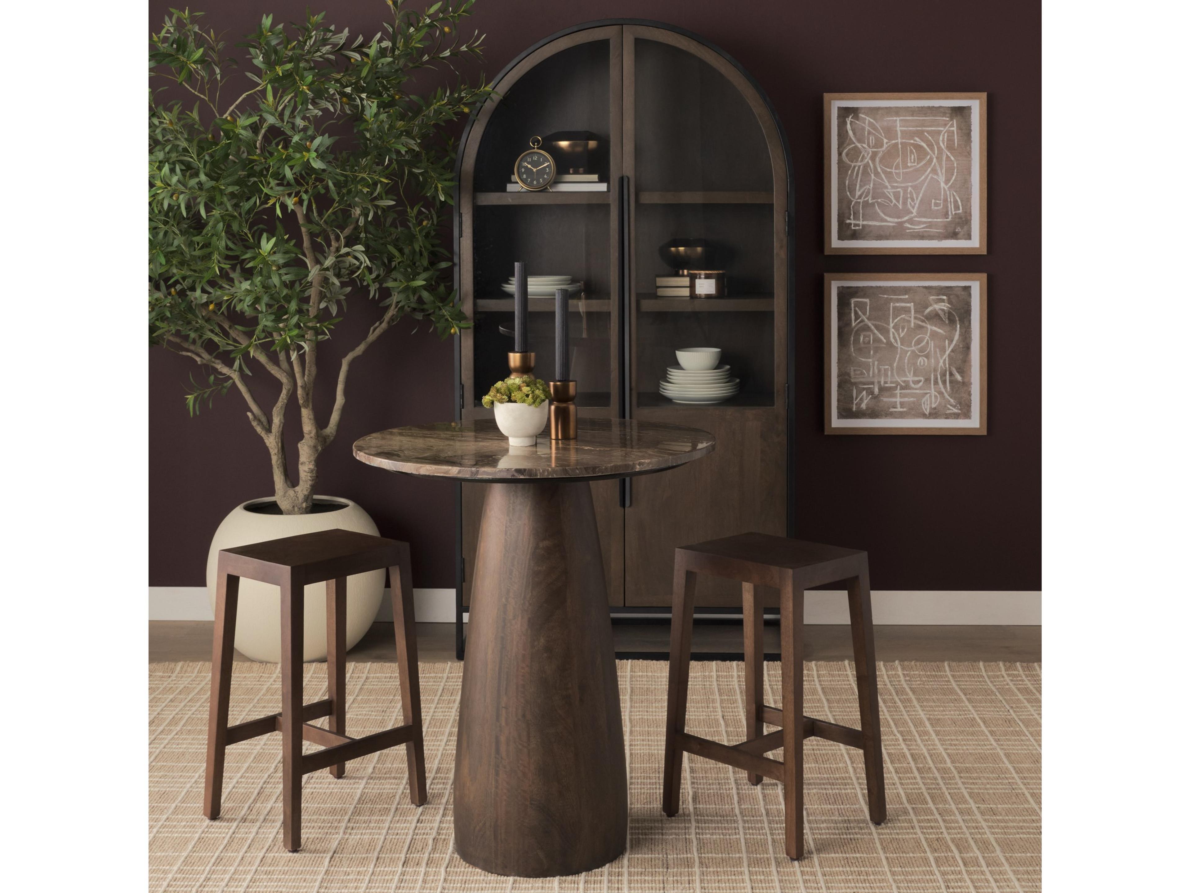 Mercana Allyson 32" Round Dark Brown wood w/ Cappuccino Marble Top Bistro Table