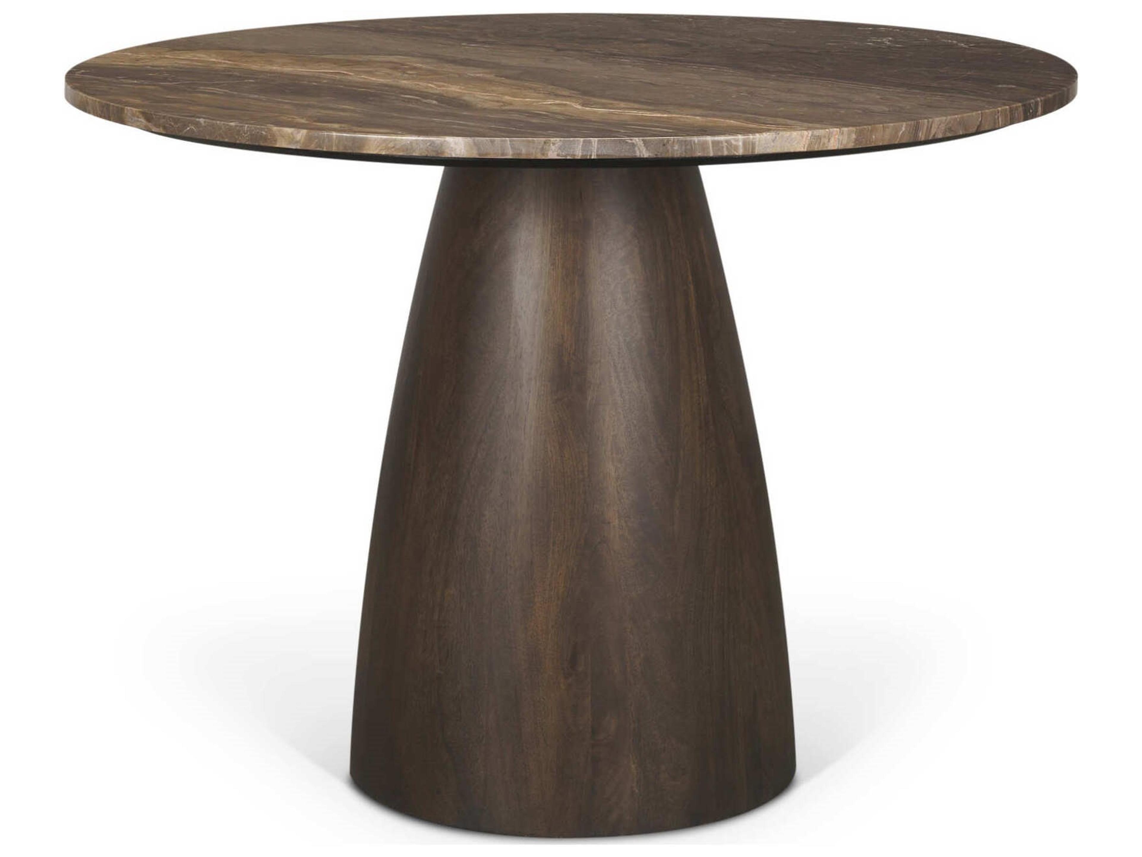 Allyson 42" Round Dark Brown w/ Cappuccino Marble Pedestal Dining Table