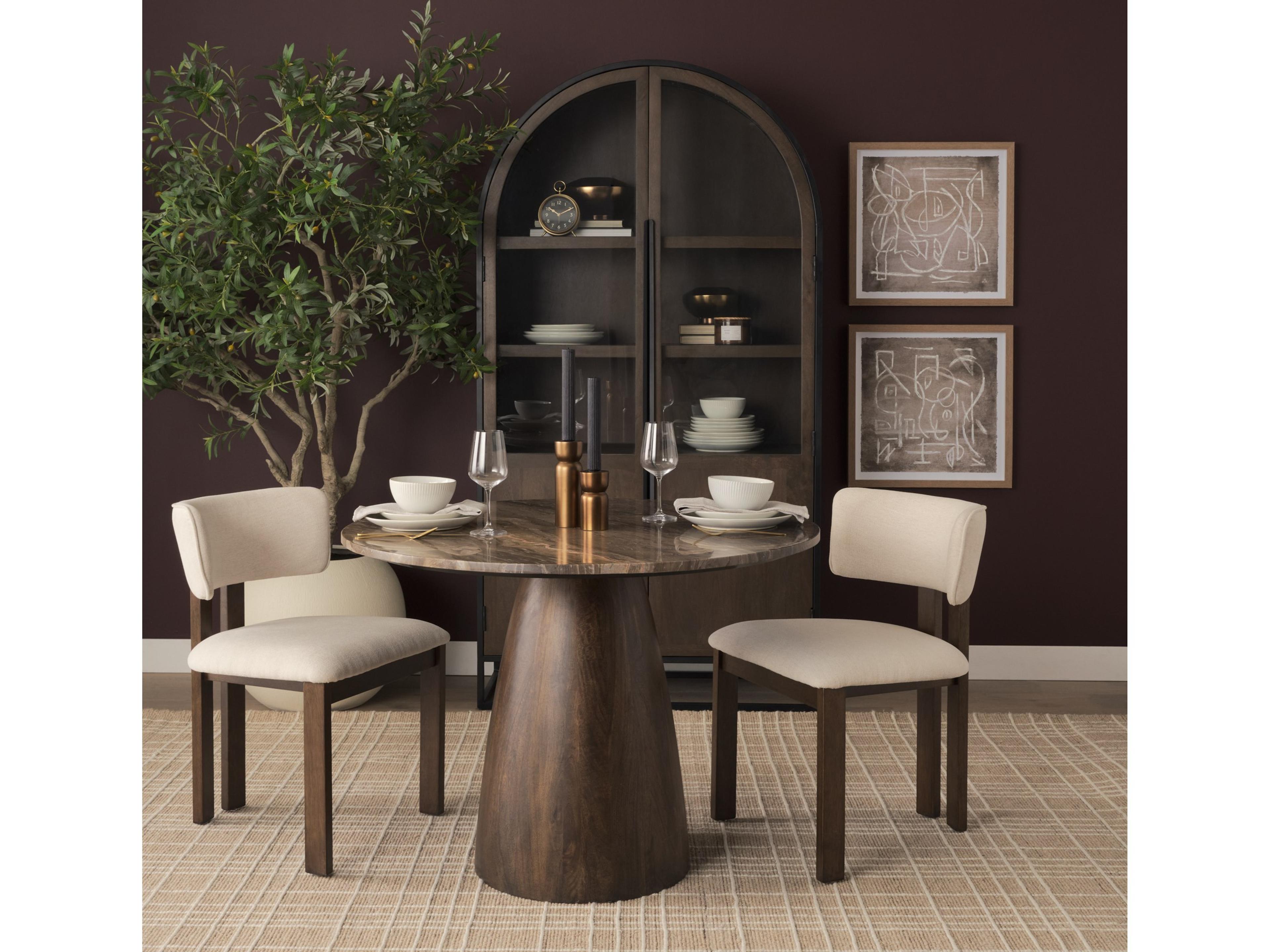 Mercana Allyson 42" Round Dark Brown w/ Cappuccino Marble Pedestal Dining Table