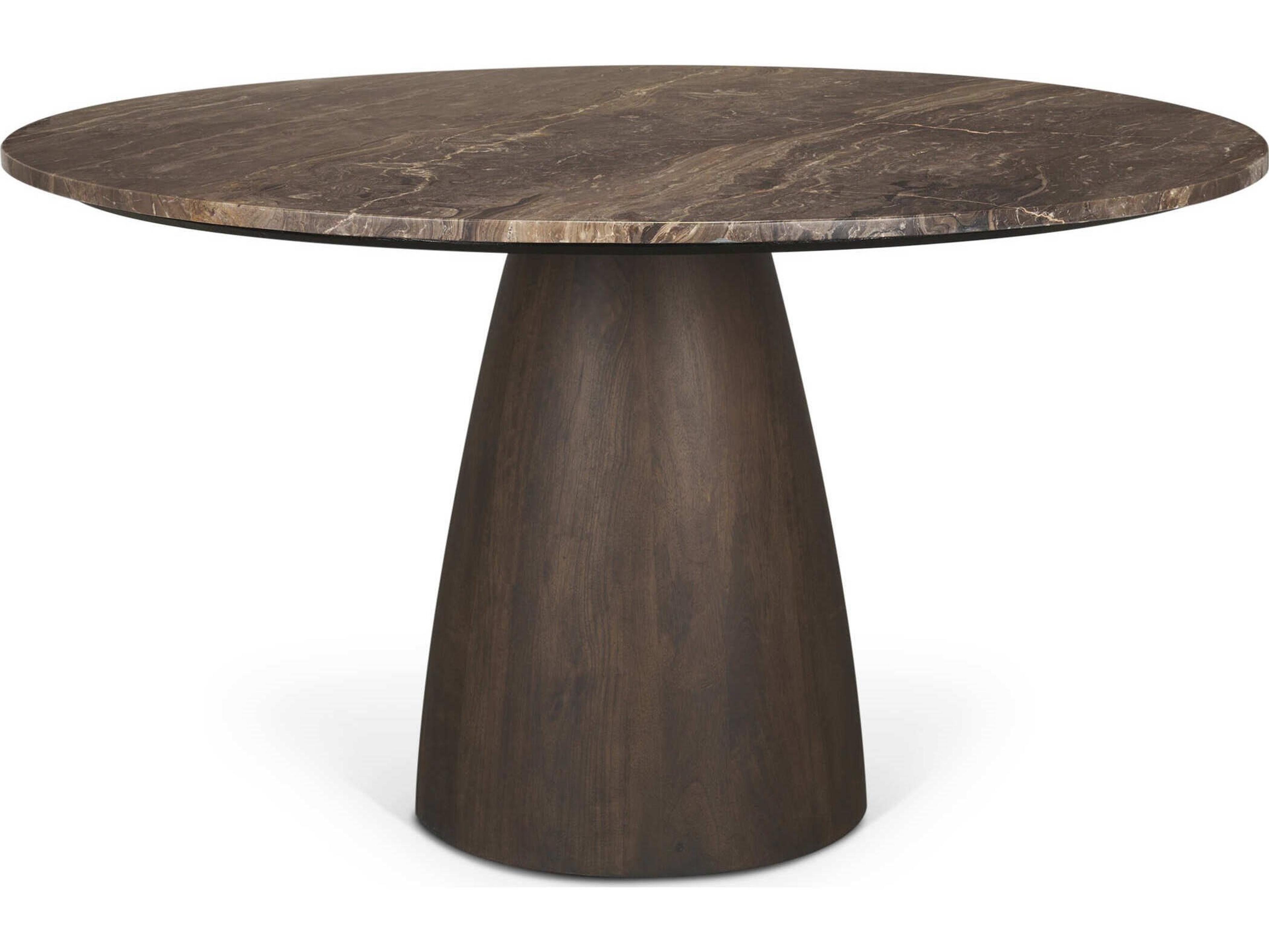 Allyson 54" Round Dark Brown w/ Cappuccino Marble Pedestal Dining Table