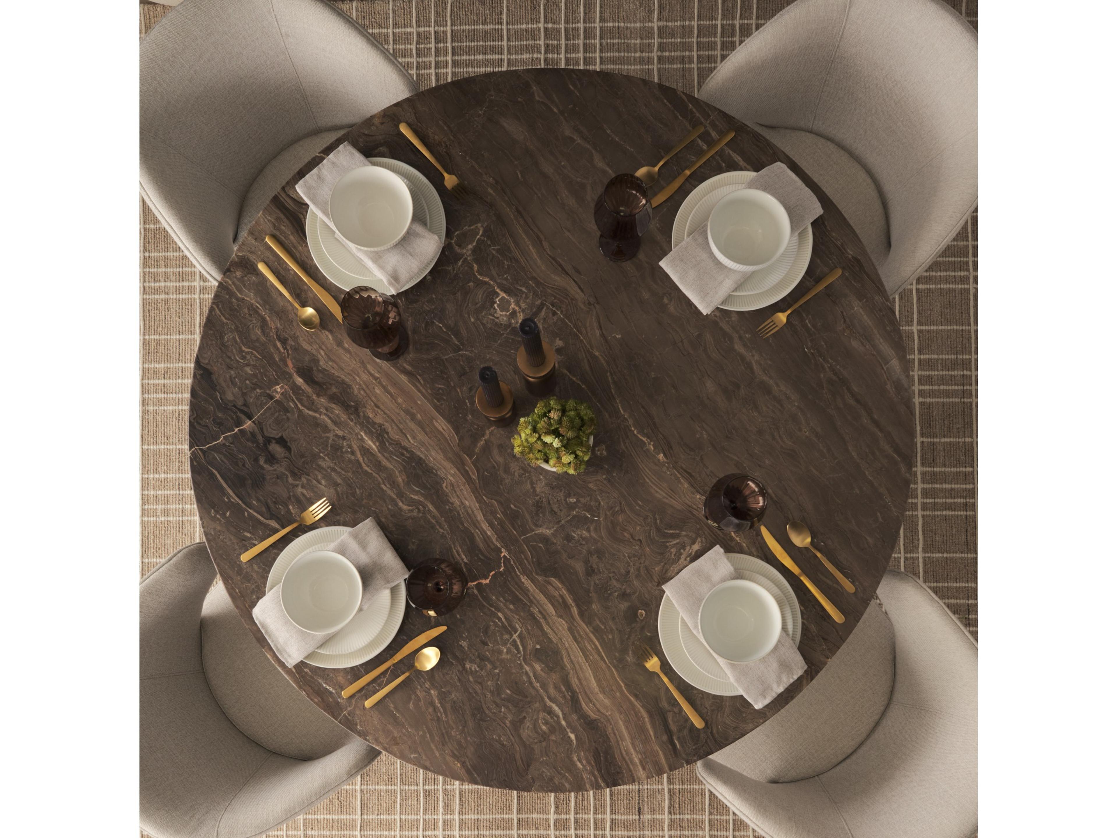 Mercana Allyson 54" Round Dark Brown w/ Cappuccino Marble Pedestal Dining Table