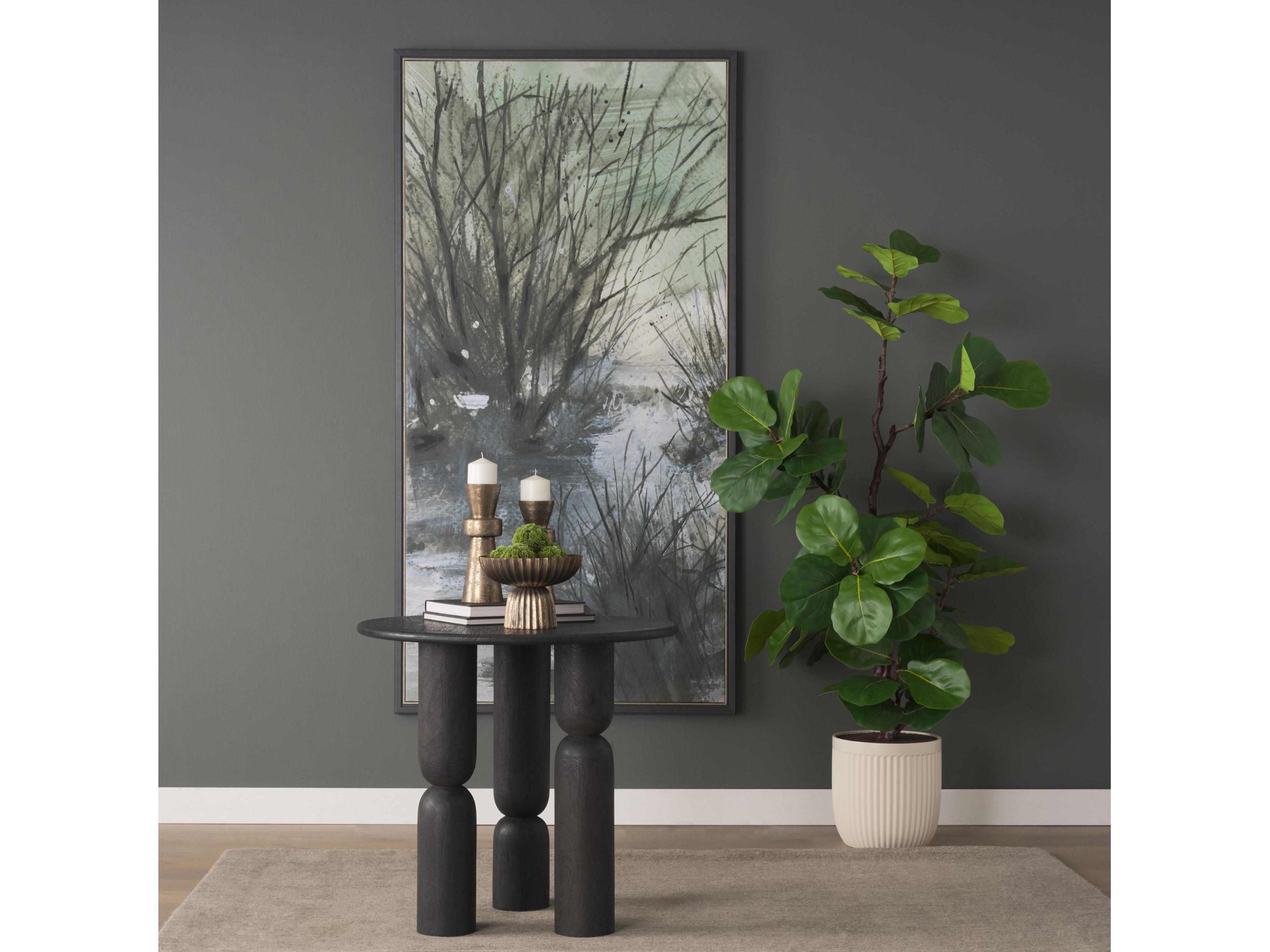 Mercana Sonel Matte Black Wood Pedestal Foyer Table