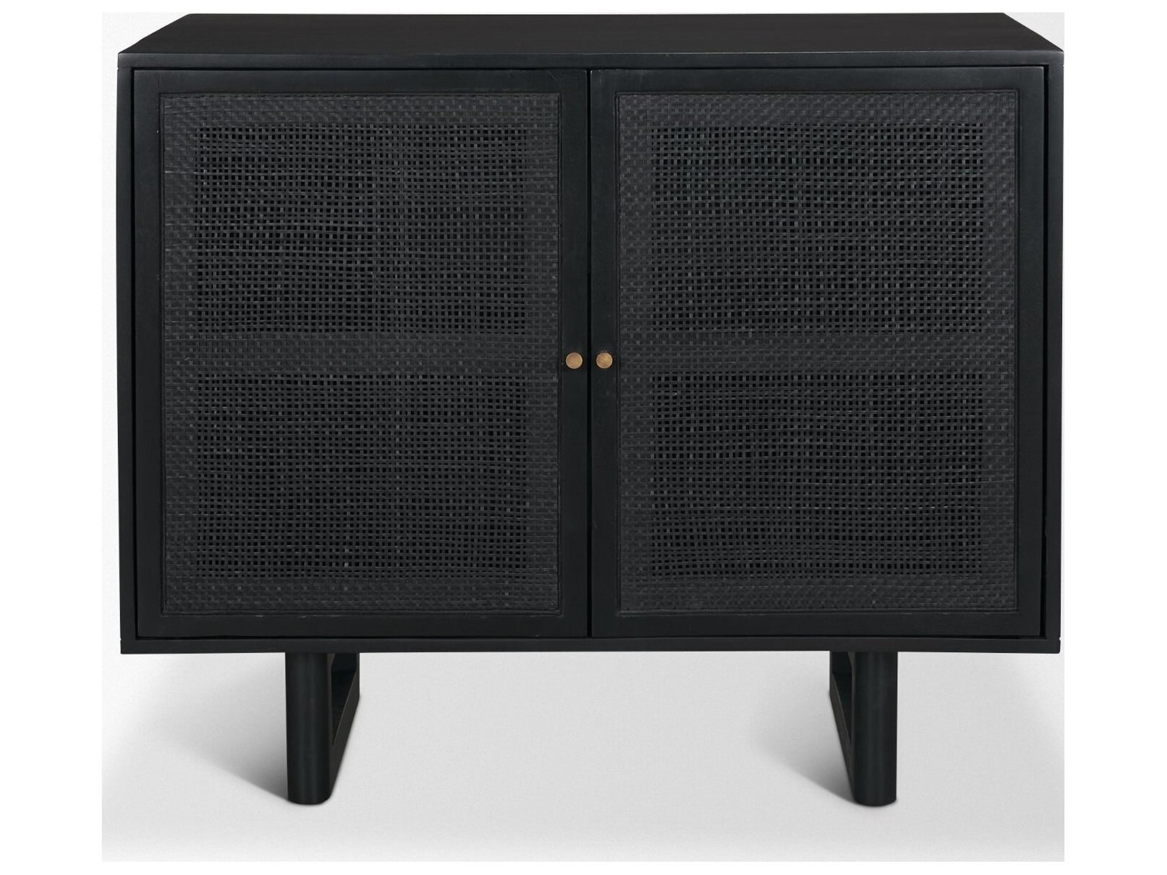 Mercana Grier Matte Black Stained Wood w/ Black Cane Accent Cabinet