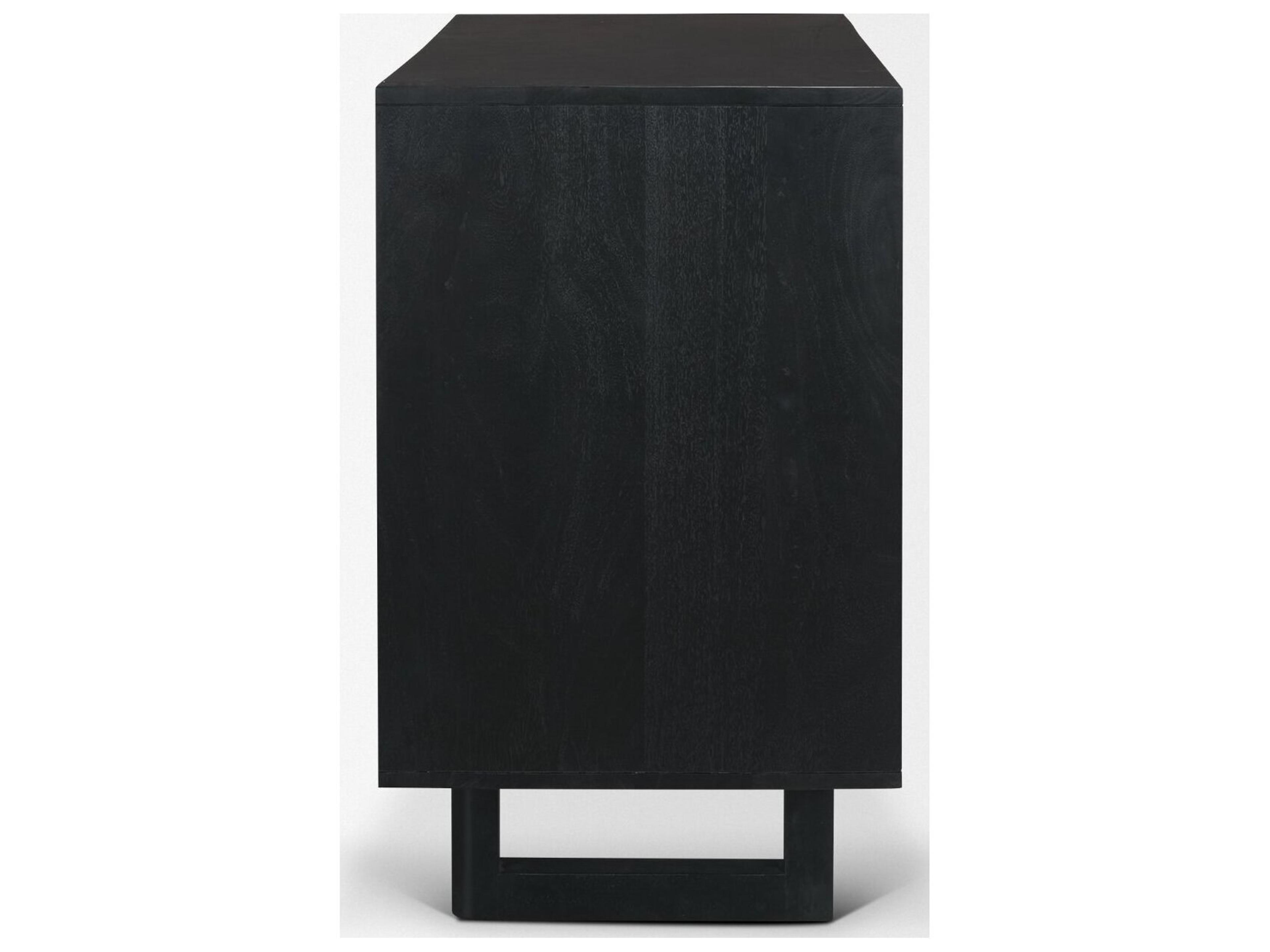 Mercana Grier Matte Black Stained Wood w/ Black Cane Accent Cabinet