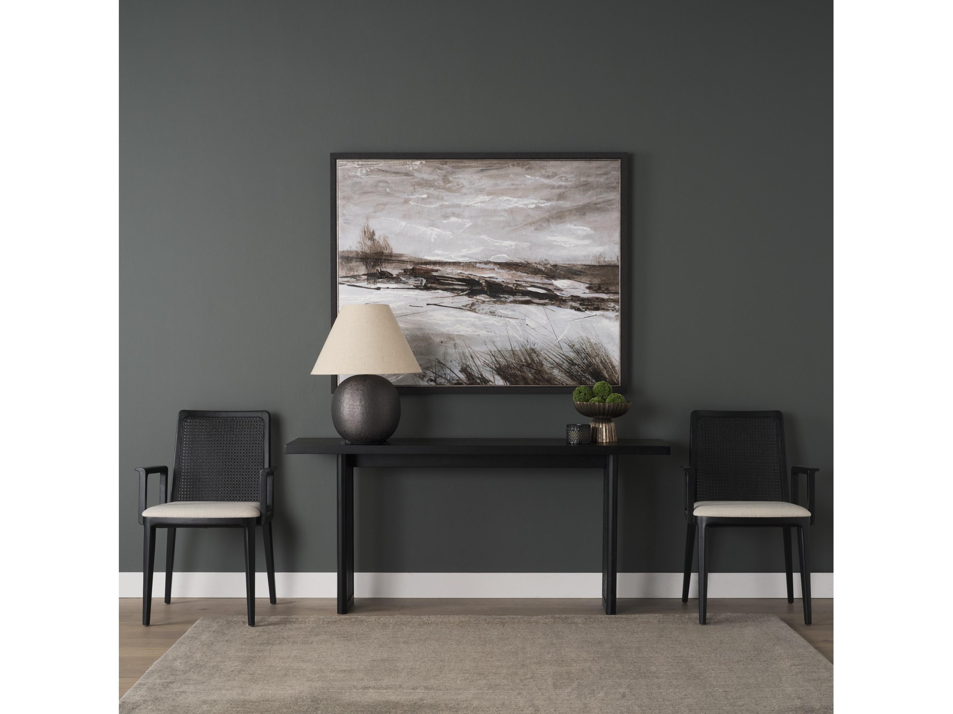 Mercana Grier 65" Black Wood w/ Black Cane Console Table