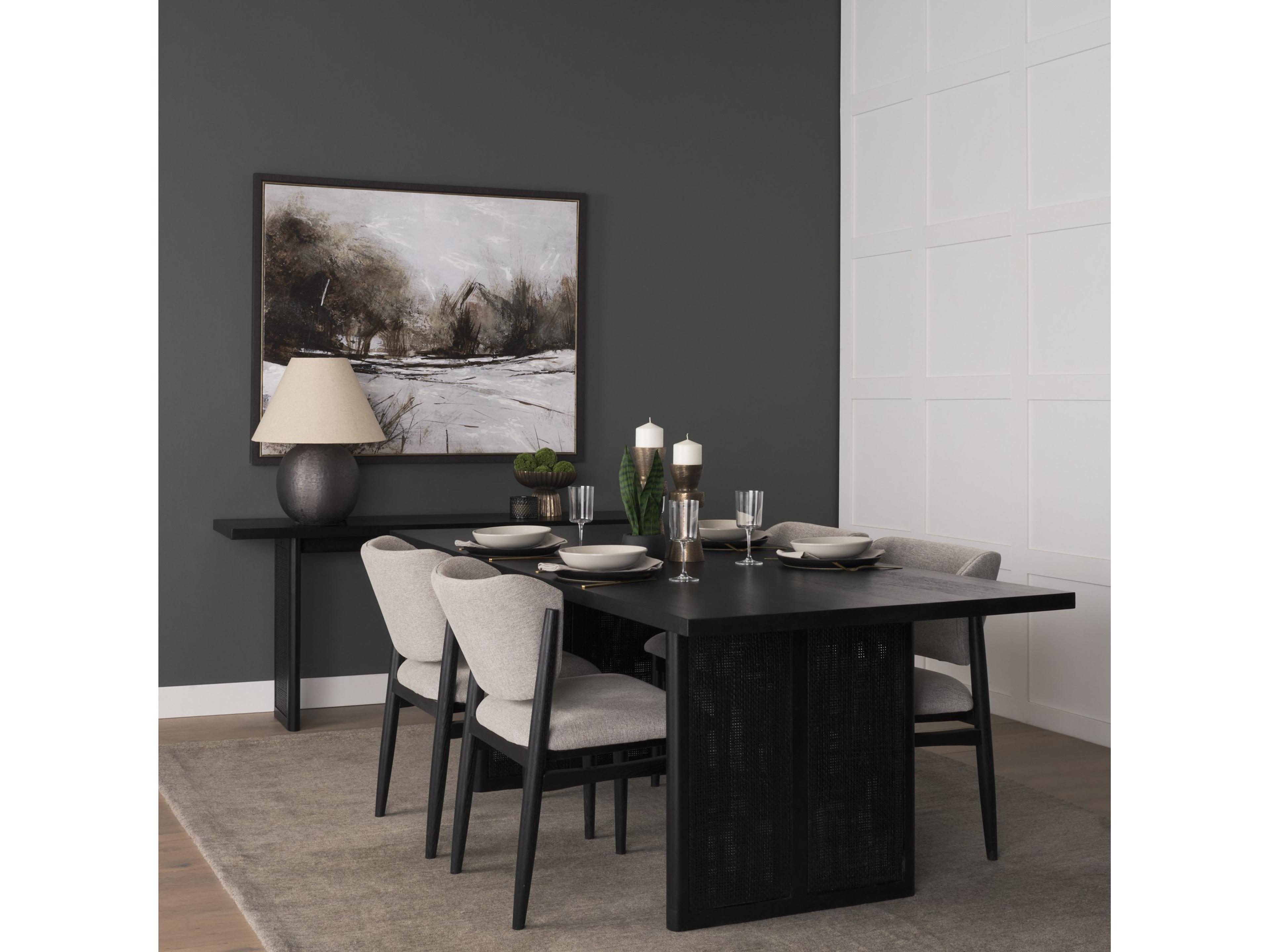 Mercana Grier 65" Black Wood w/ Black Cane Console Table