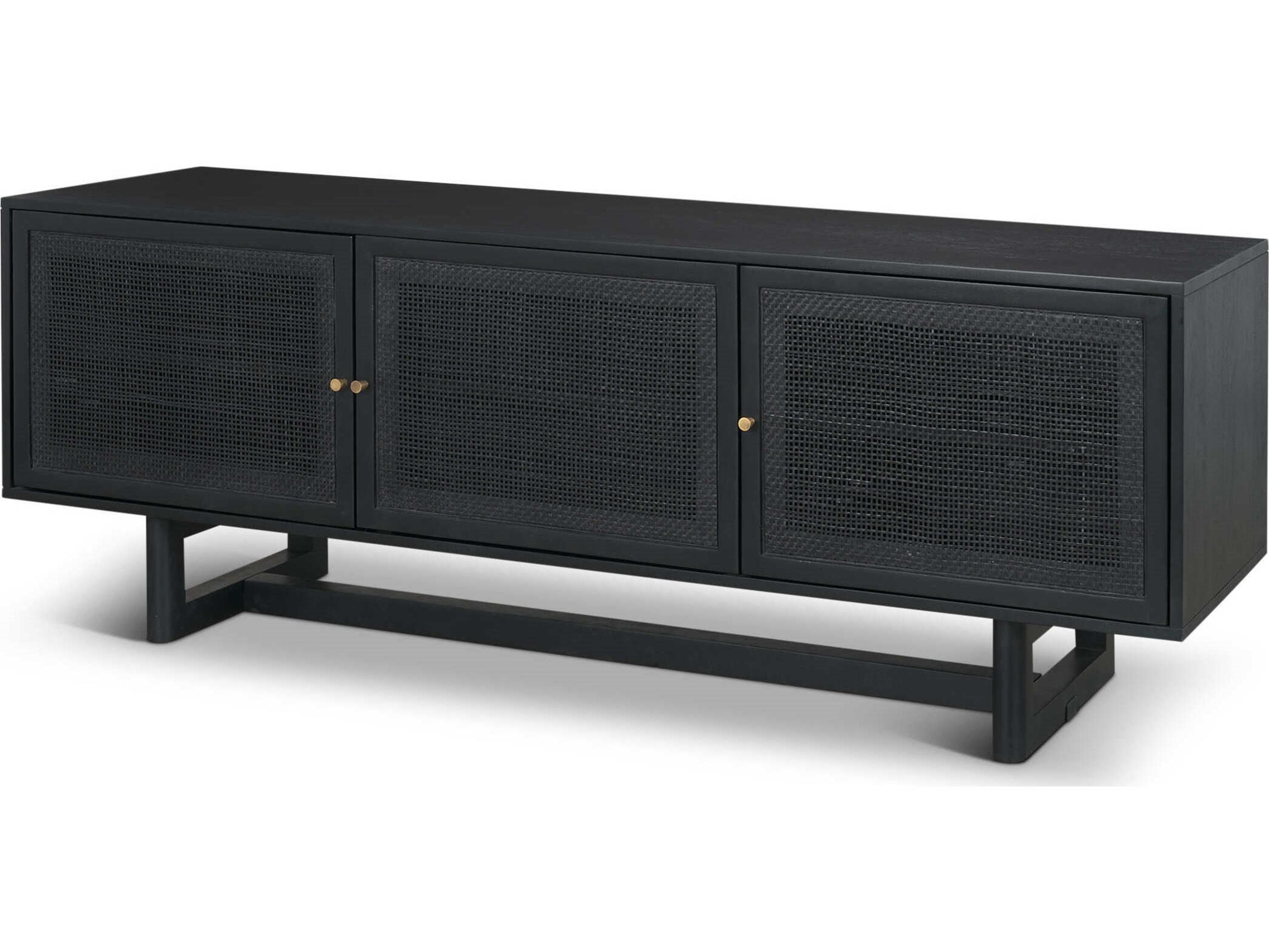 Grier 65" Black Solid Wood W/ Black Cane Media Console