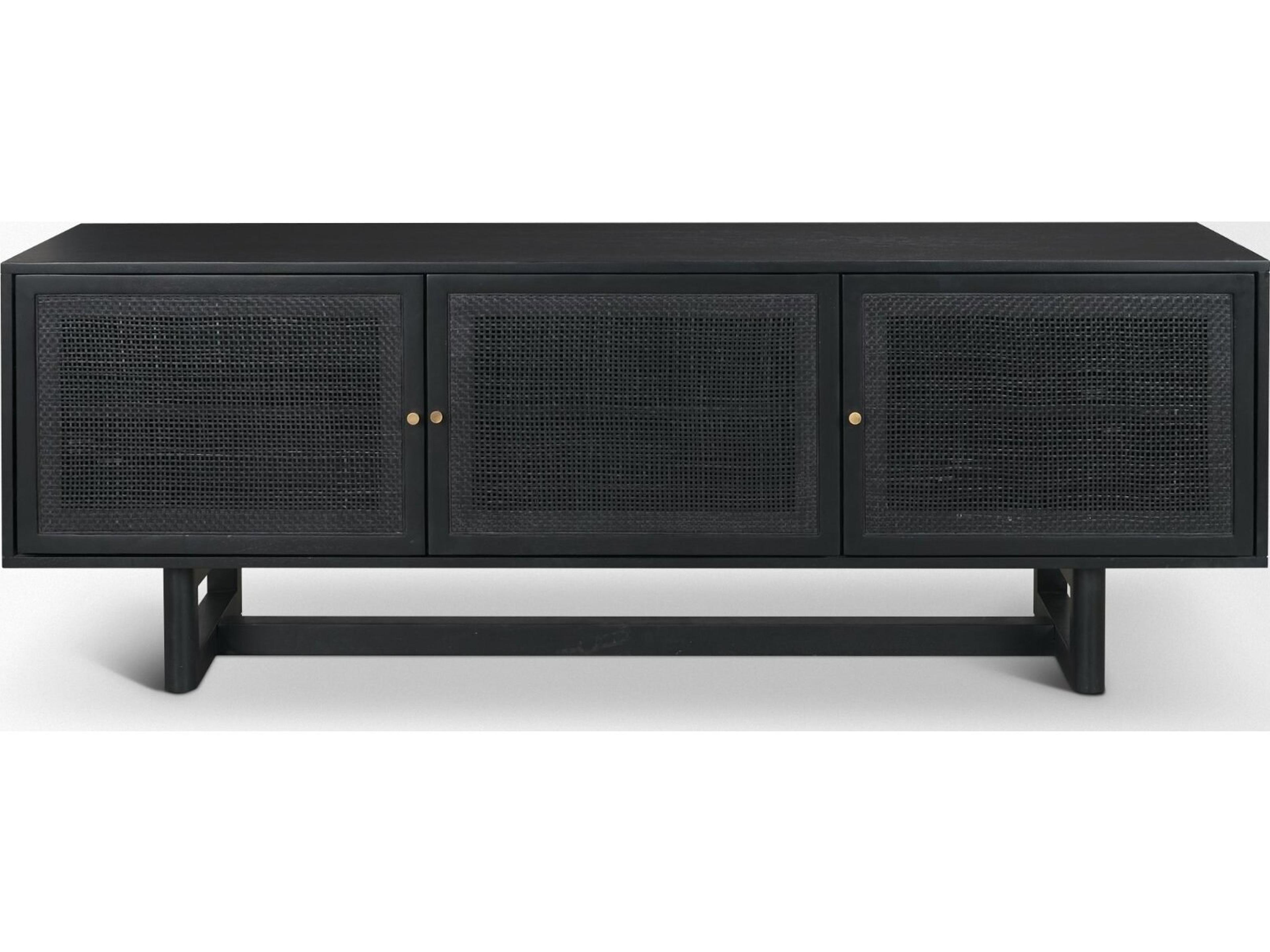 Mercana Grier 65" Black Solid Wood W/ Black Cane Media Console