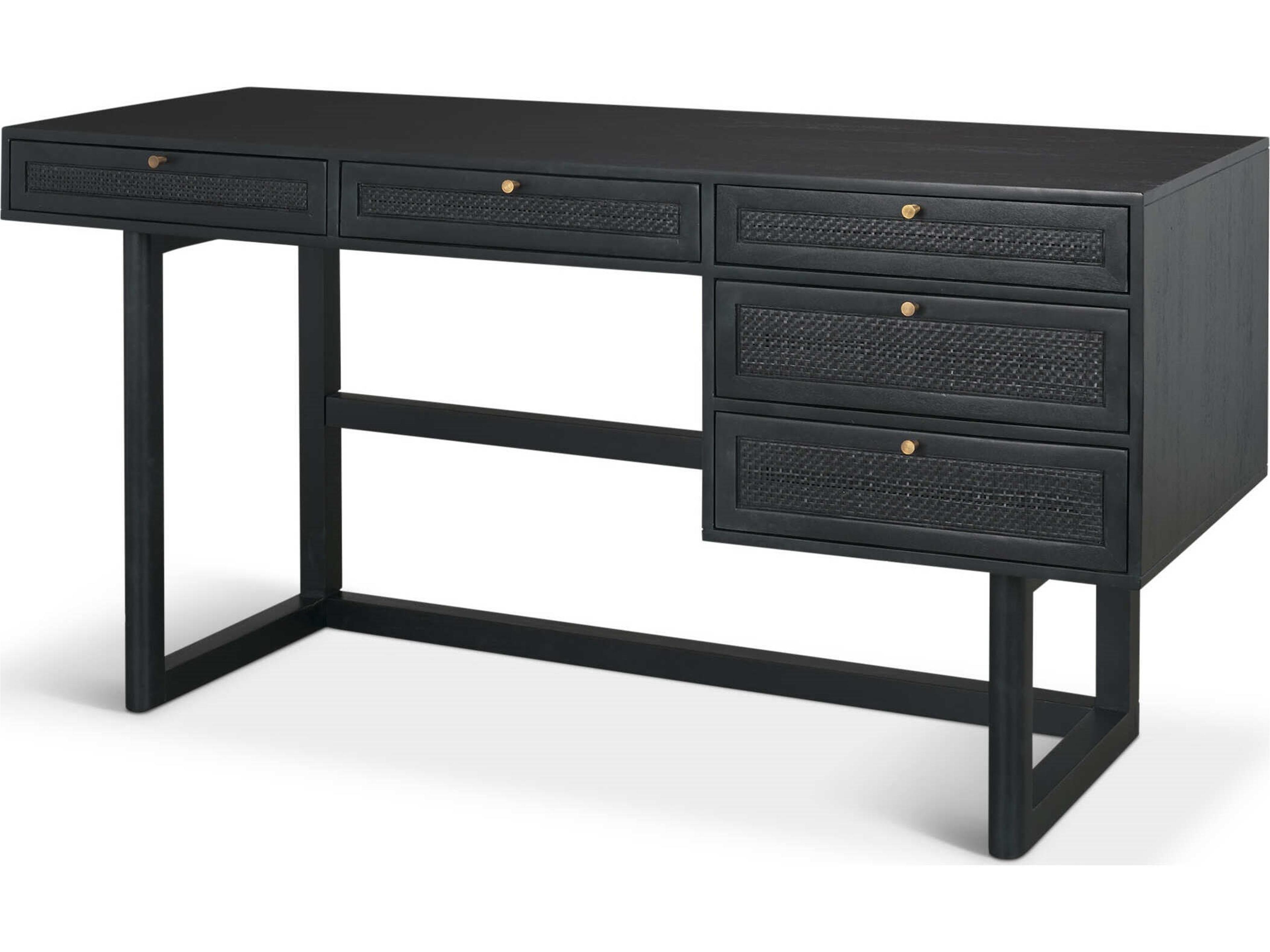 Grier  60" Black Solid Wood W/ Black Cane Office Desk