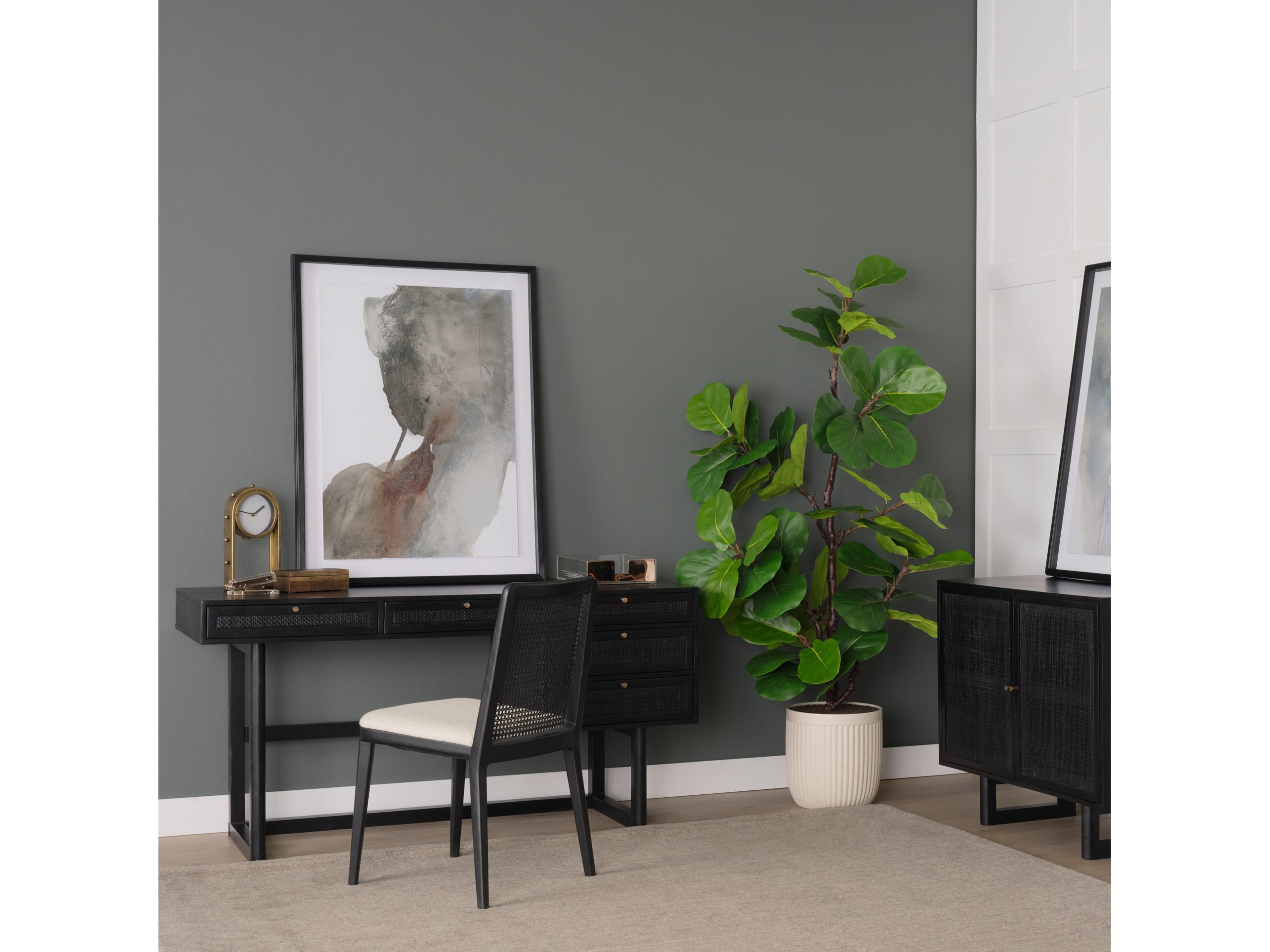 Mercana Grier  60" Black Solid Wood W/ Black Cane Office Desk