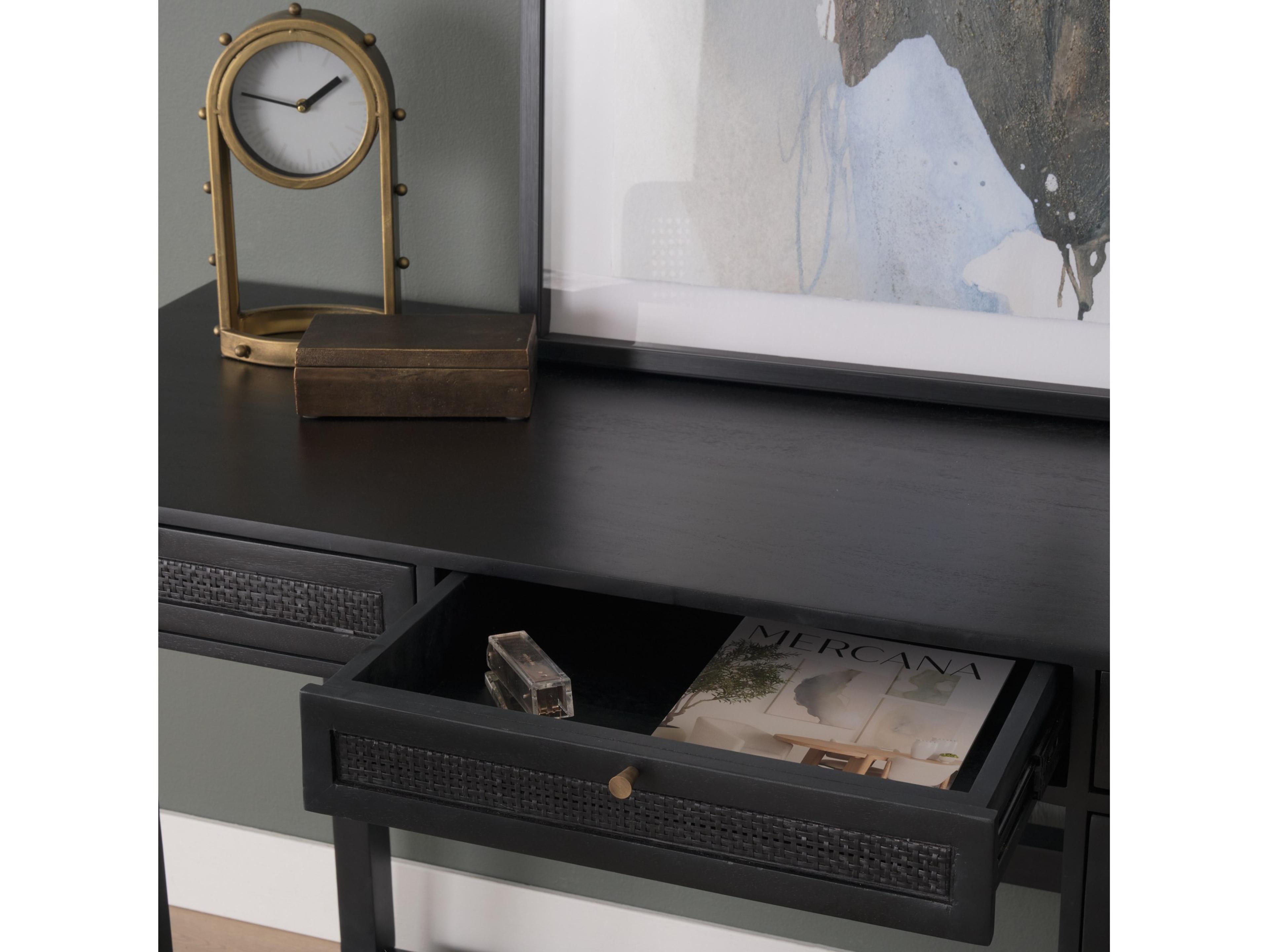 Mercana Grier  60" Black Solid Wood W/ Black Cane Office Desk