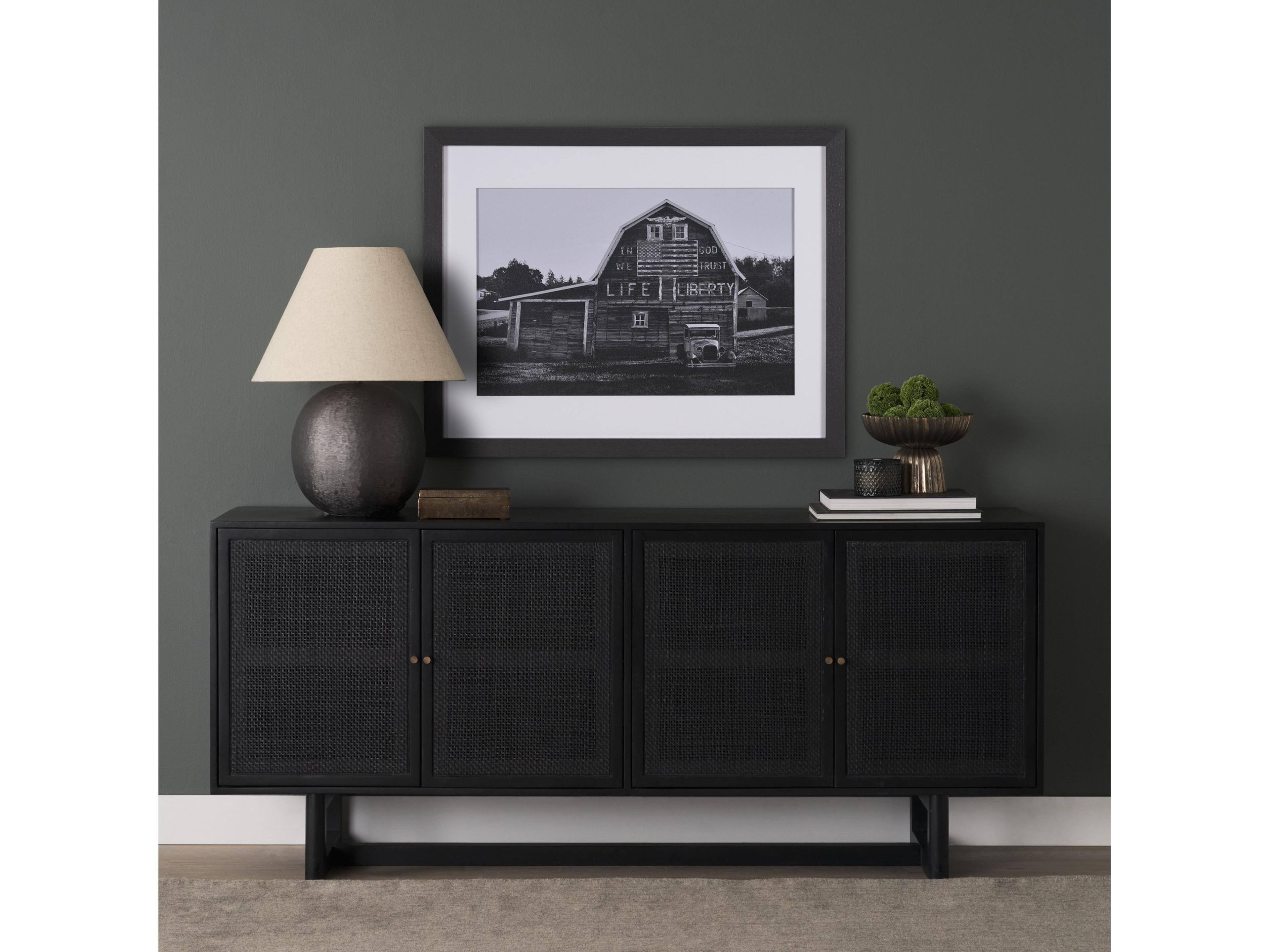 Mercana Grier 72" Black Wood W/ Black Cane Sideboard