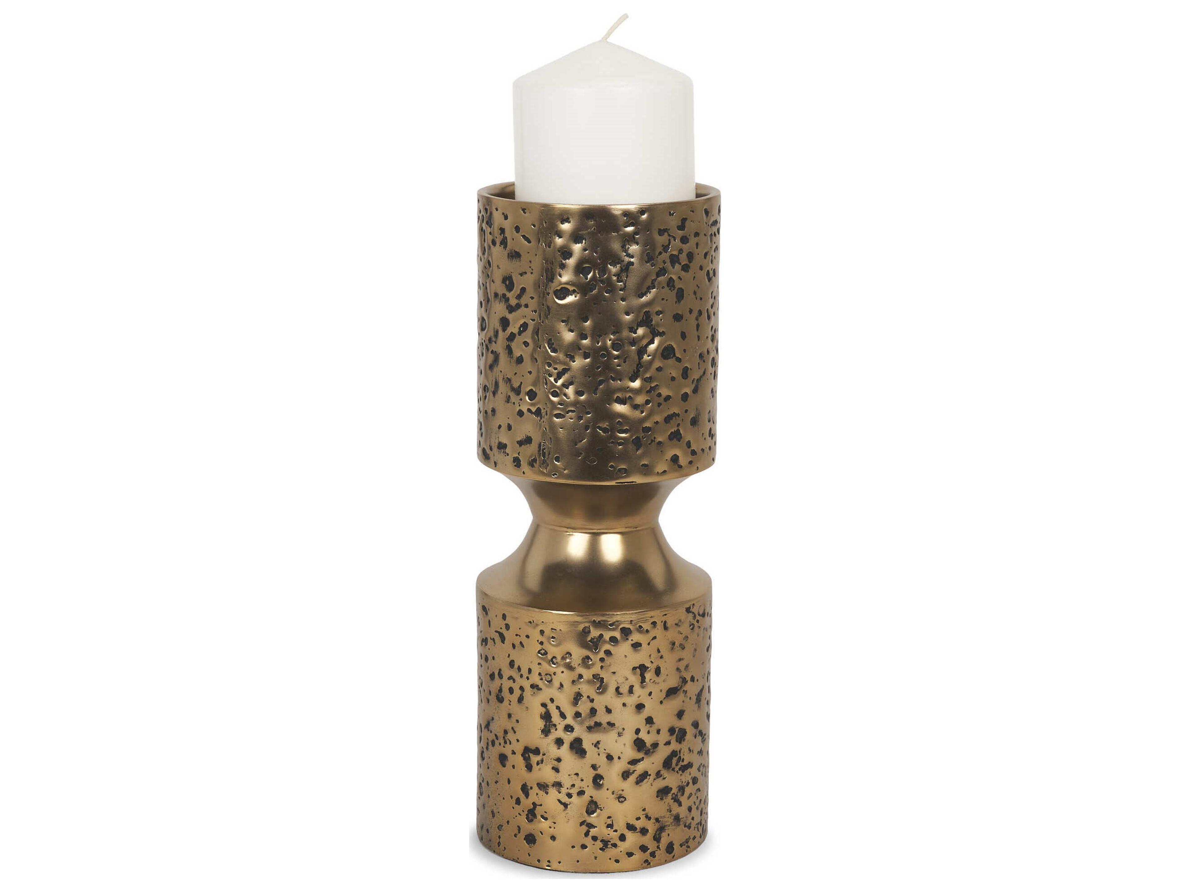 Akira Small Hammered Gold Metal Pillar Candle Holder