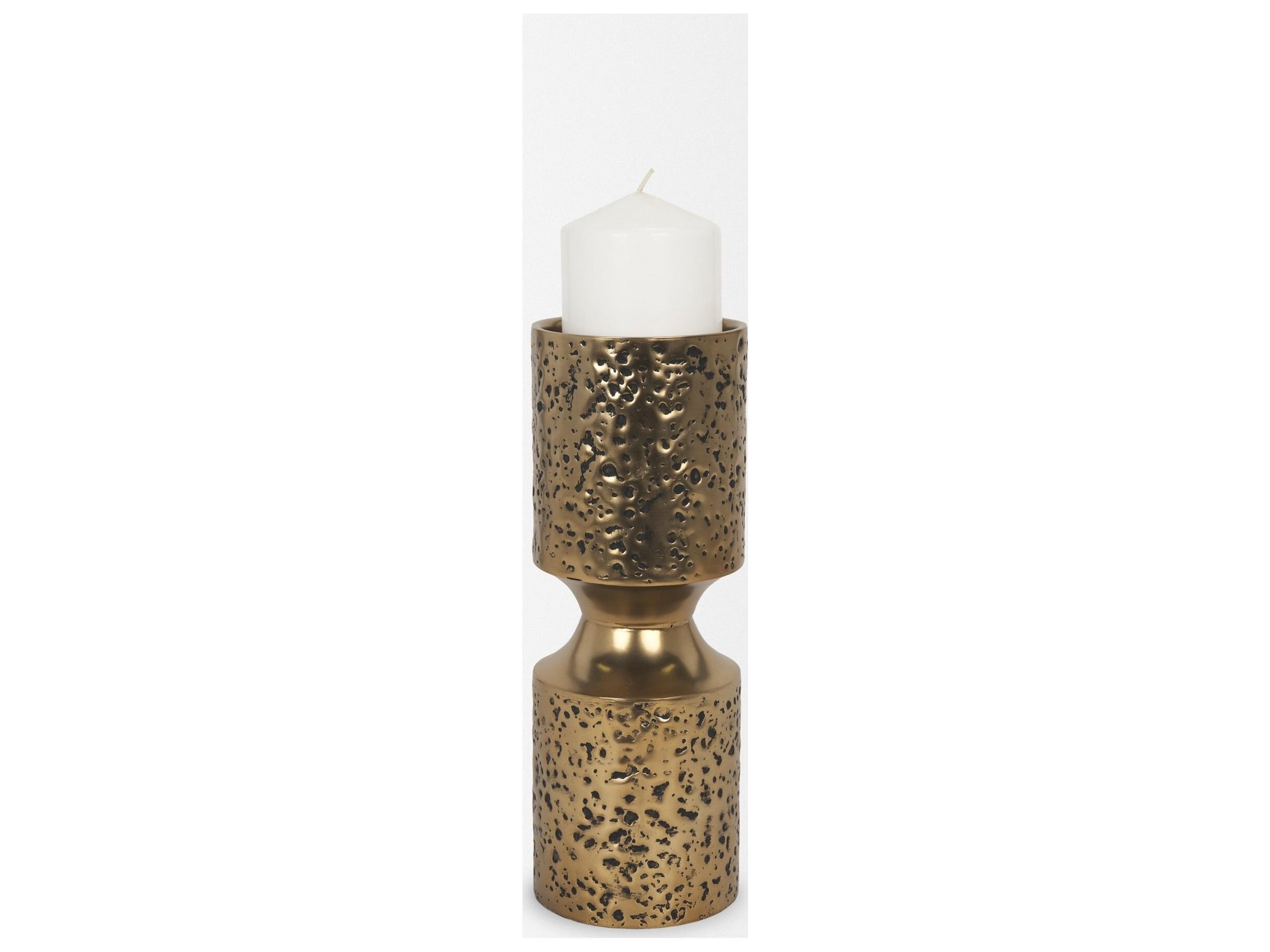 Mercana Akira Small Hammered Gold Metal Pillar Candle Holder