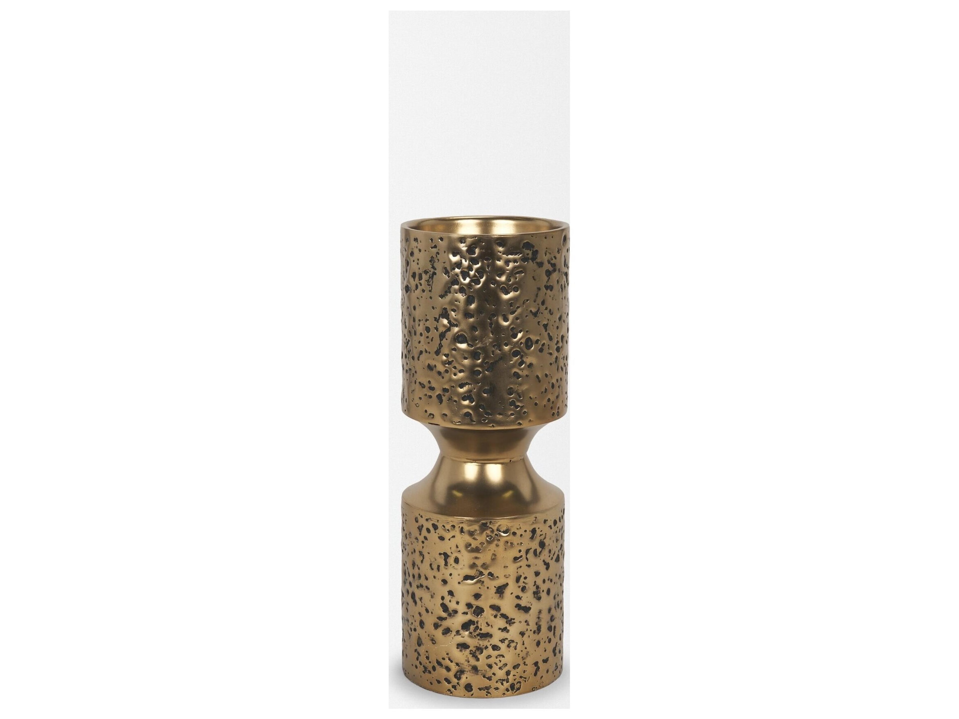 Mercana Akira Small Hammered Gold Metal Pillar Candle Holder