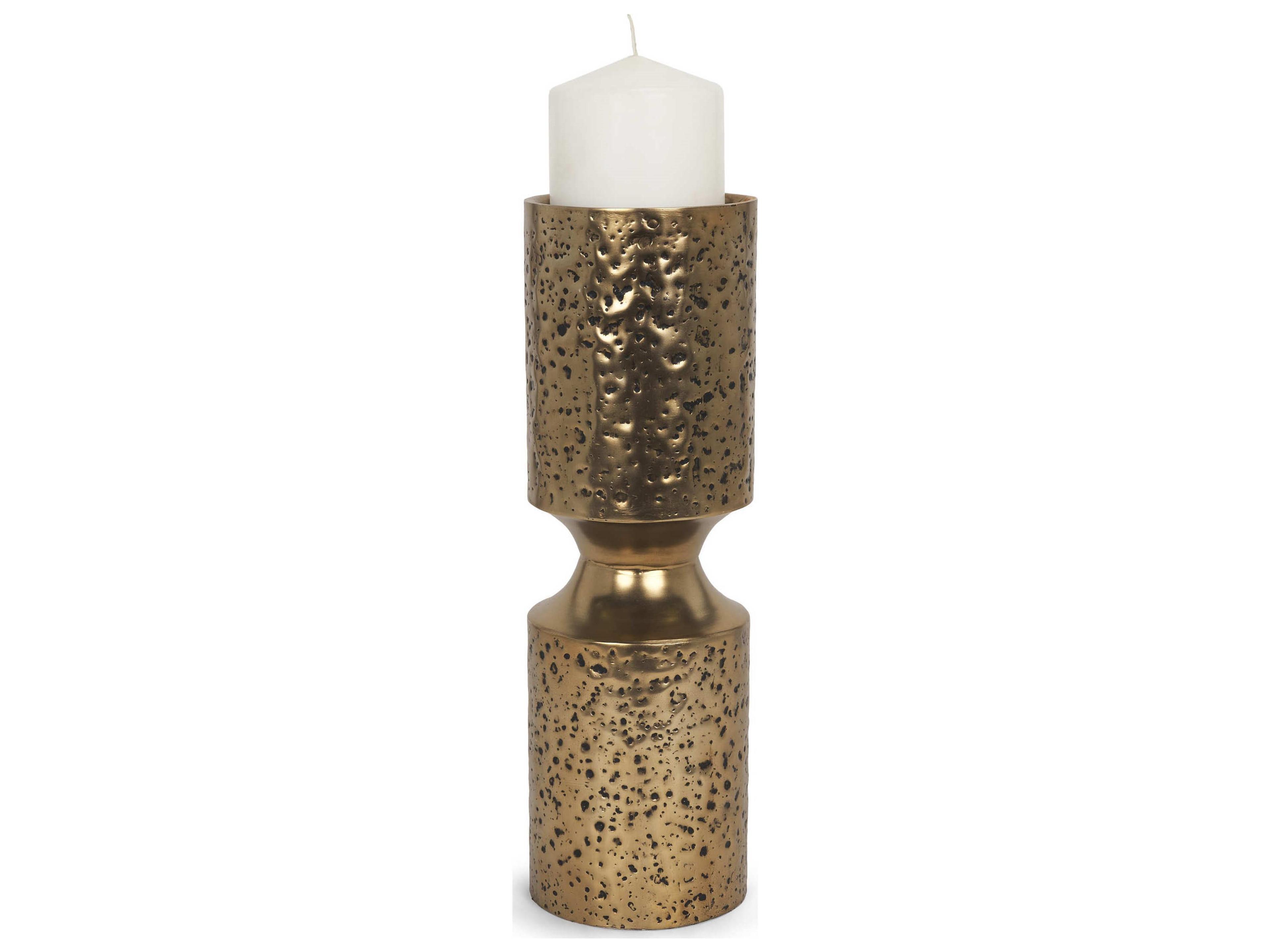 Akira Large Hammered Gold Metal Pillar Candle Holder