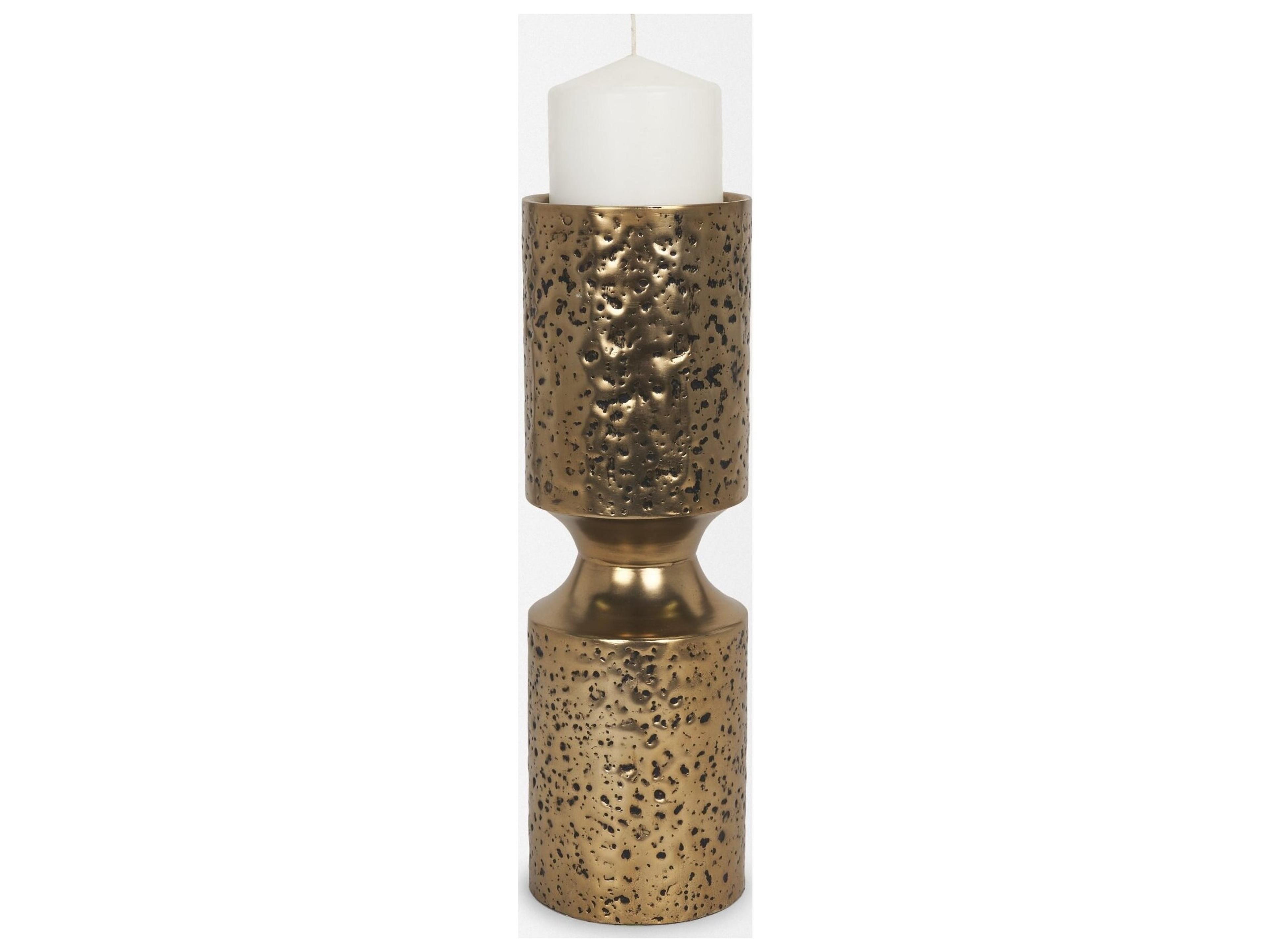 Mercana Akira Large Hammered Gold Metal Pillar Candle Holder