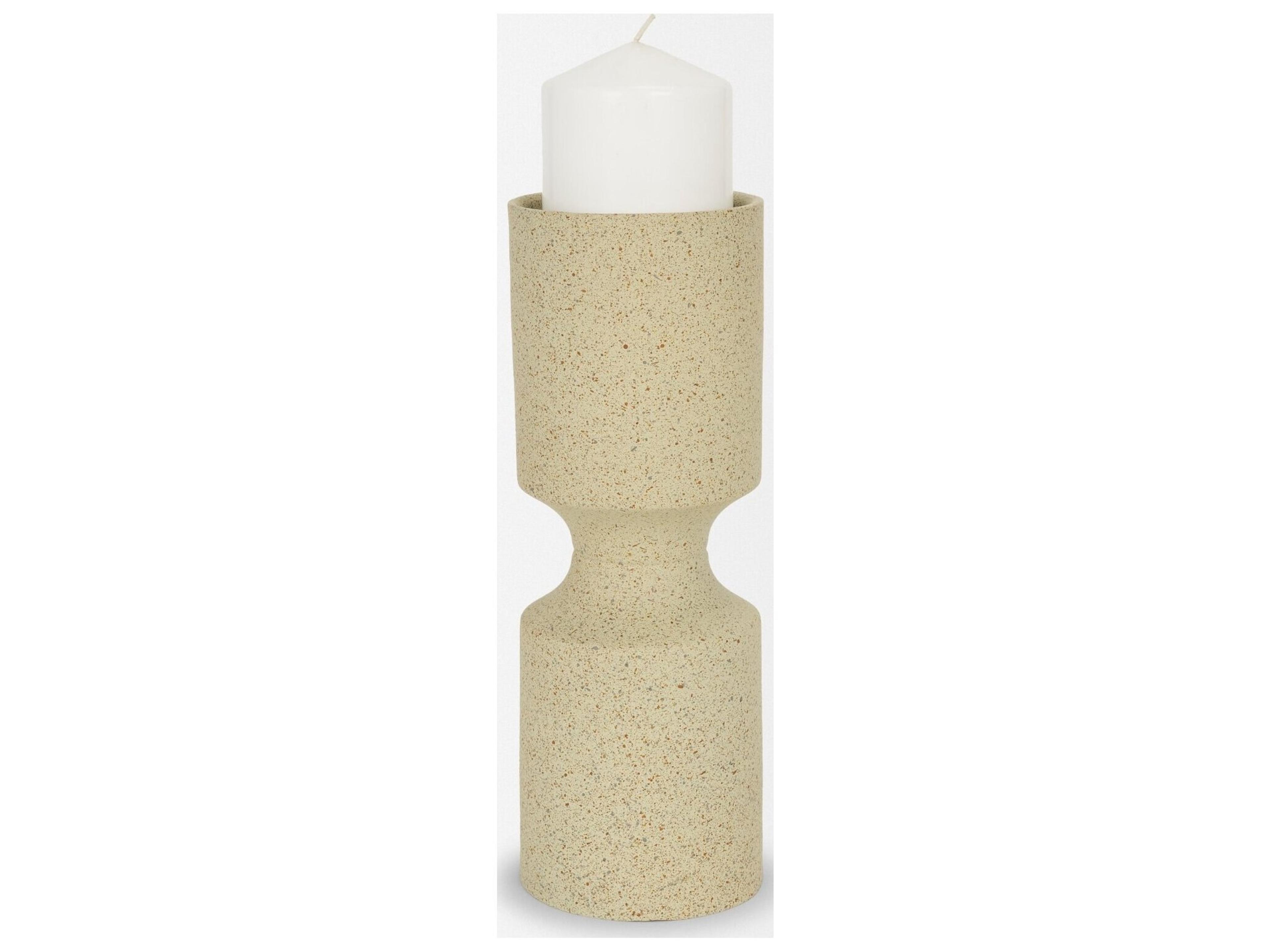 Mercana Akira Small Textured Beige Metal Pillar Candle Holder