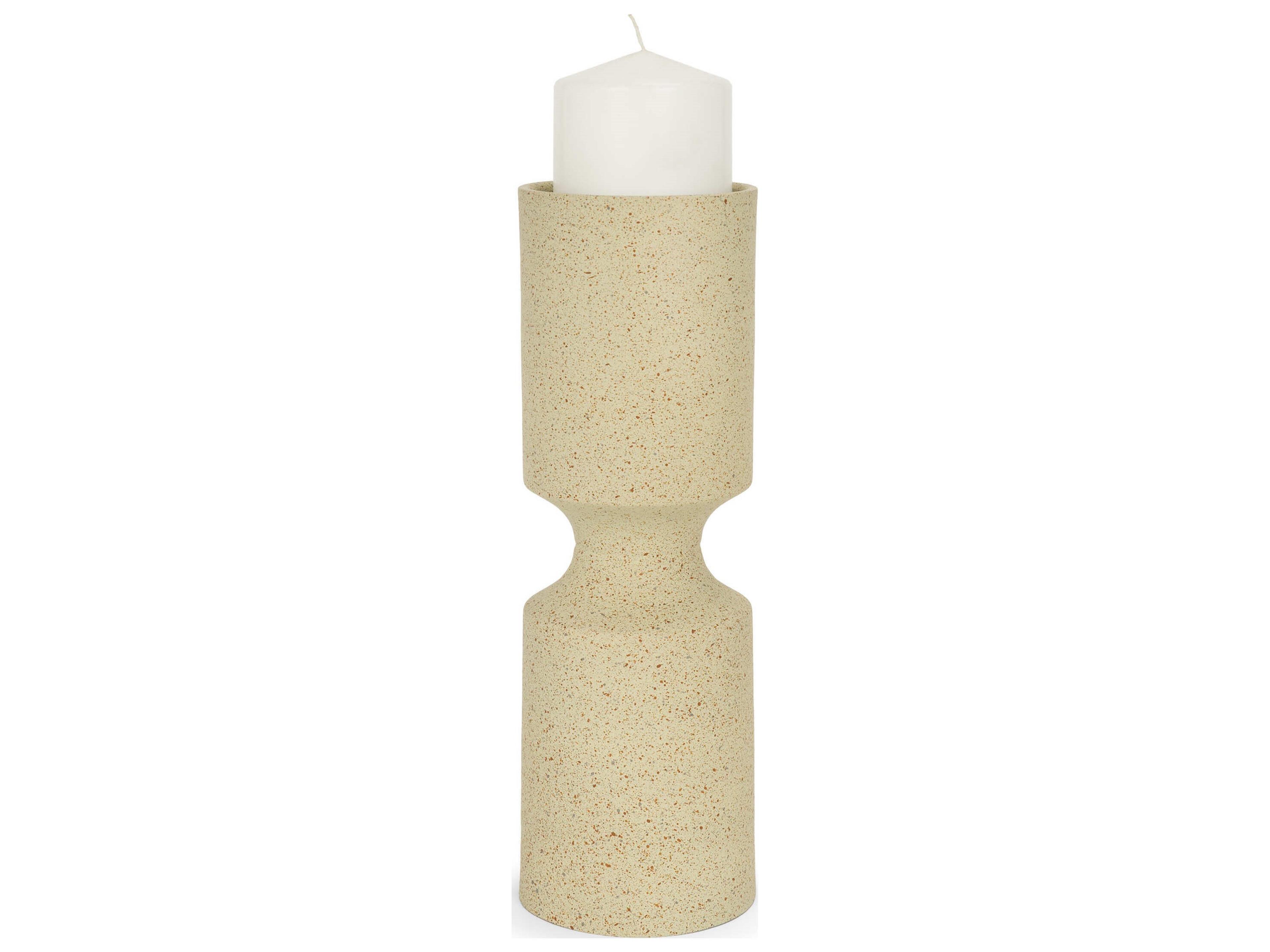 Akira Large Textured Beige Metal Pillar Candle Holder