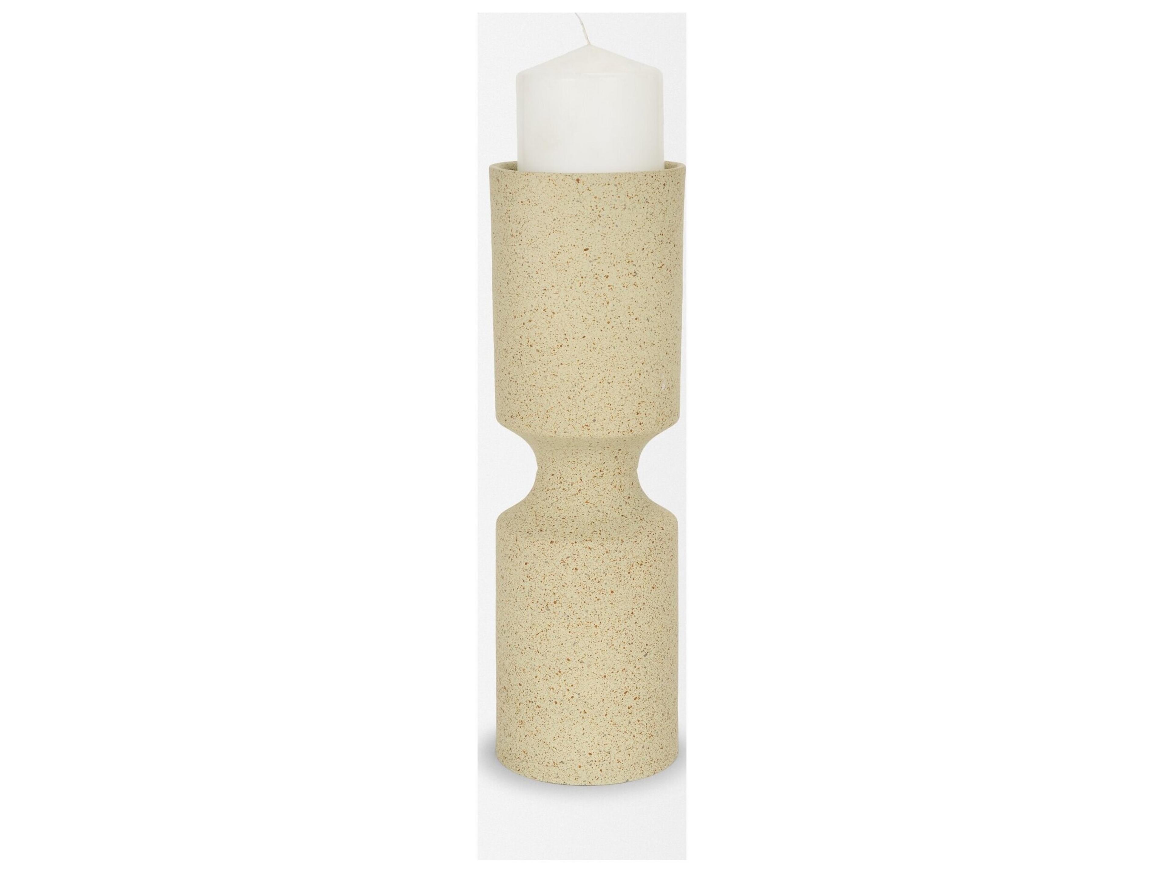 Mercana Akira Large Textured Beige Metal Pillar Candle Holder