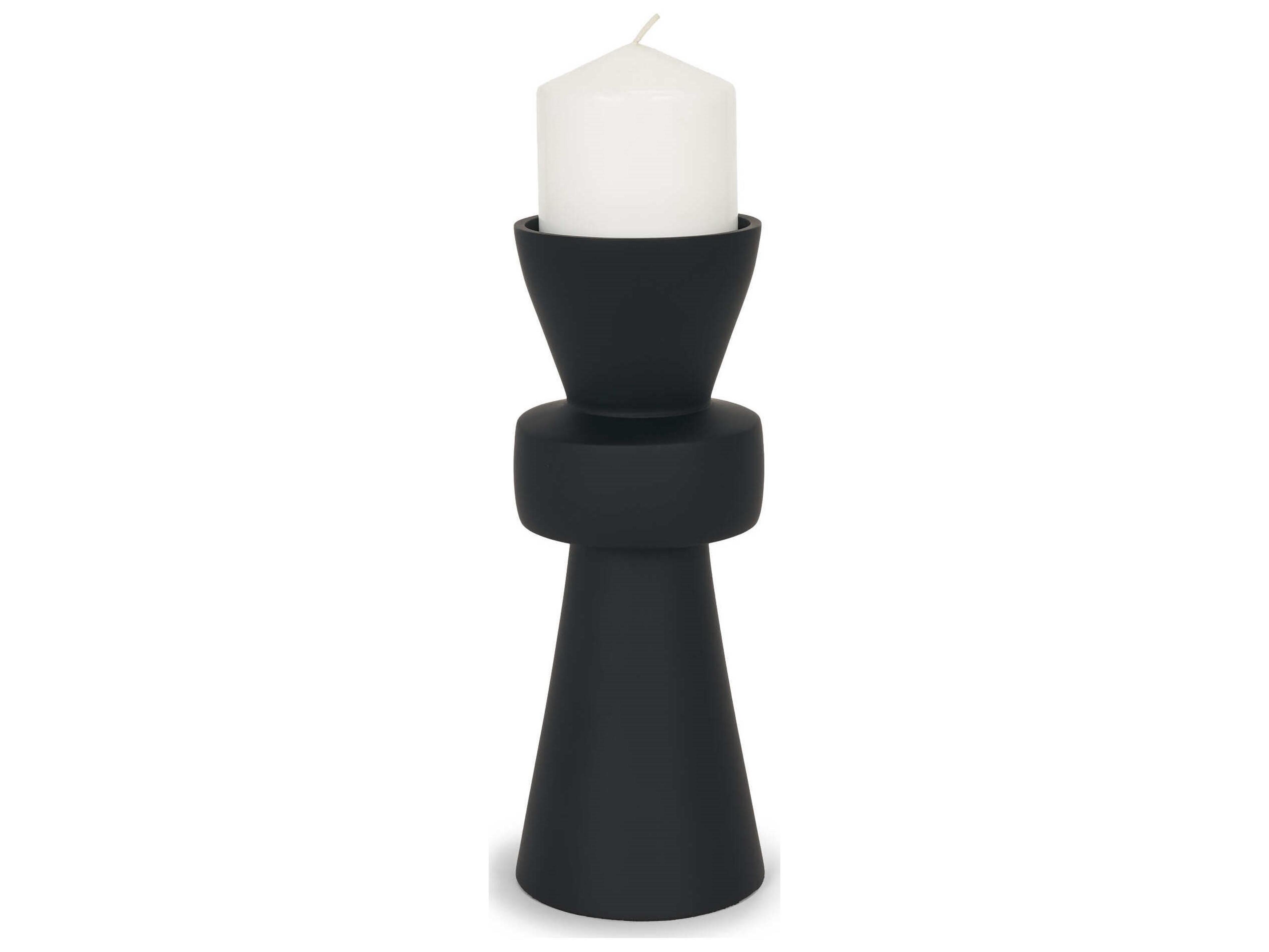 Odilia Small Smooth Matte Black Metal Geometric Pillar Candle Holder