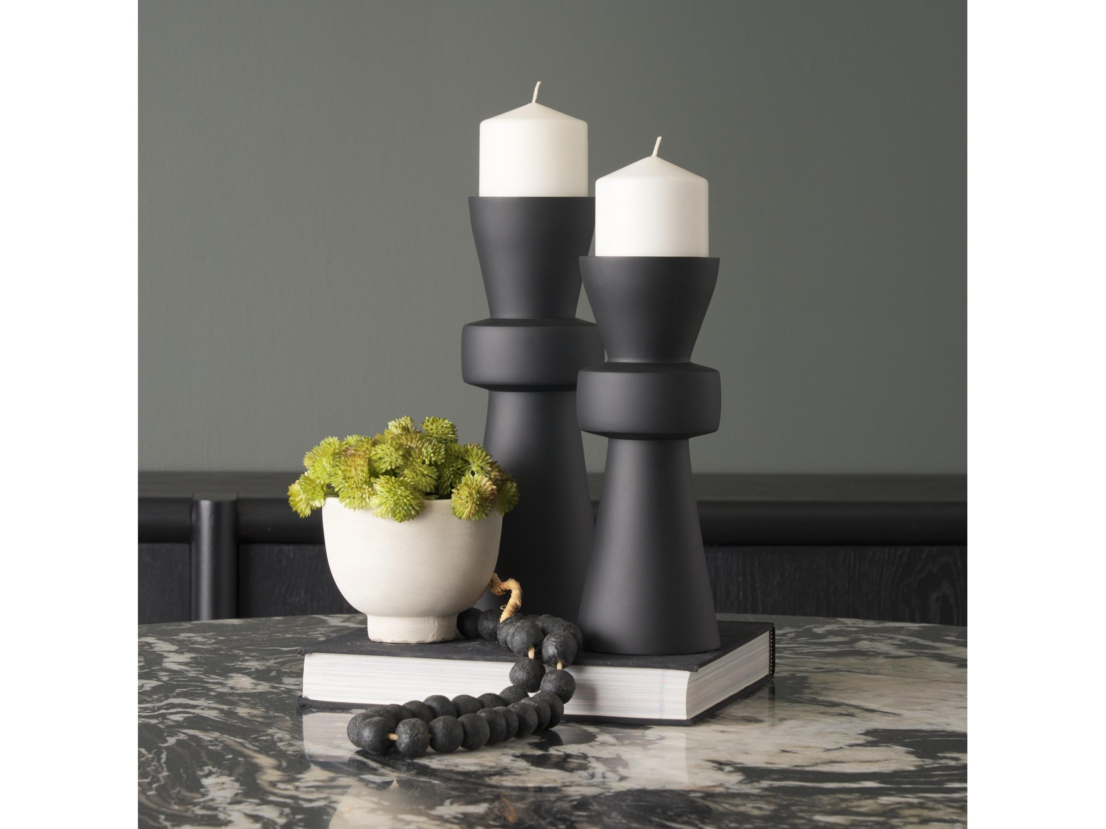 Mercana Odilia Small Smooth Matte Black Metal Geometric Pillar Candle Holder